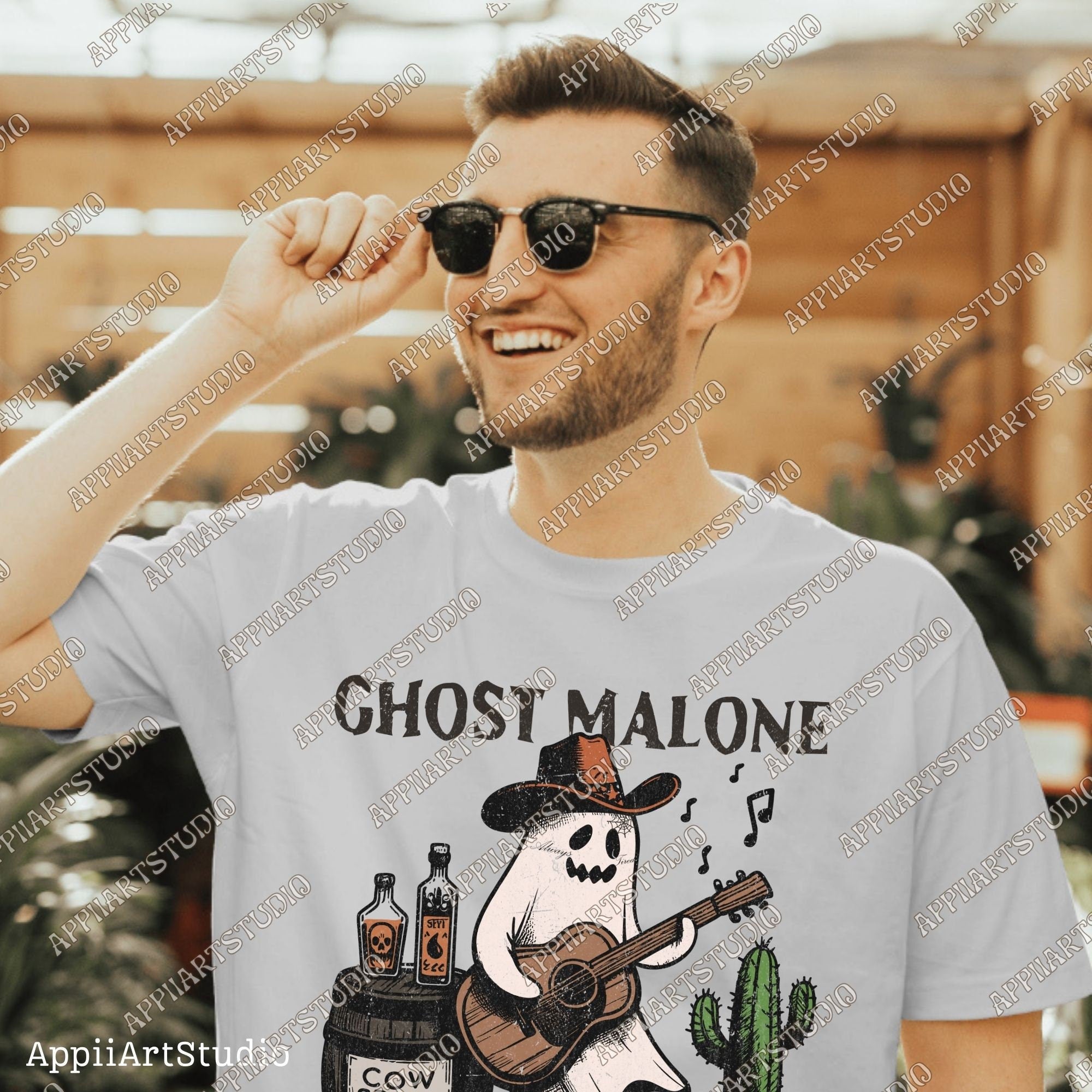 Cowboy Ghost Malone Funny Halloween Western Ghost PNG, Cowboy Skeleton Design, Halloween Music Spirit PNG Spooky Boho Western Halloween Png