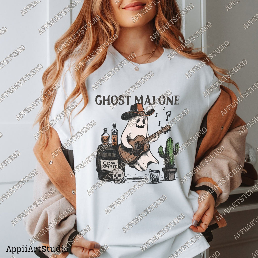 Cowboy Ghost Malone Funny Halloween Western Ghost PNG, Cowboy Skeleton Design, Halloween Music Spirit PNG Spooky Boho Western Halloween Png