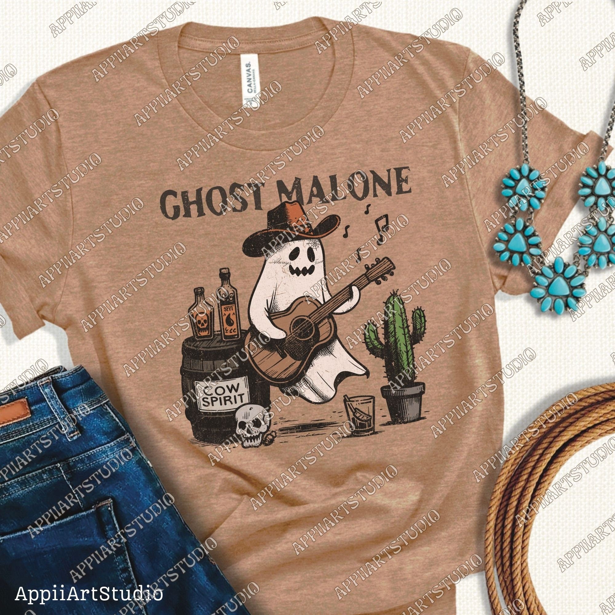 Cowboy Ghost Malone Funny Halloween Western Ghost PNG, Cowboy Skeleton Design, Halloween Music Spirit PNG Spooky Boho Western Halloween Png