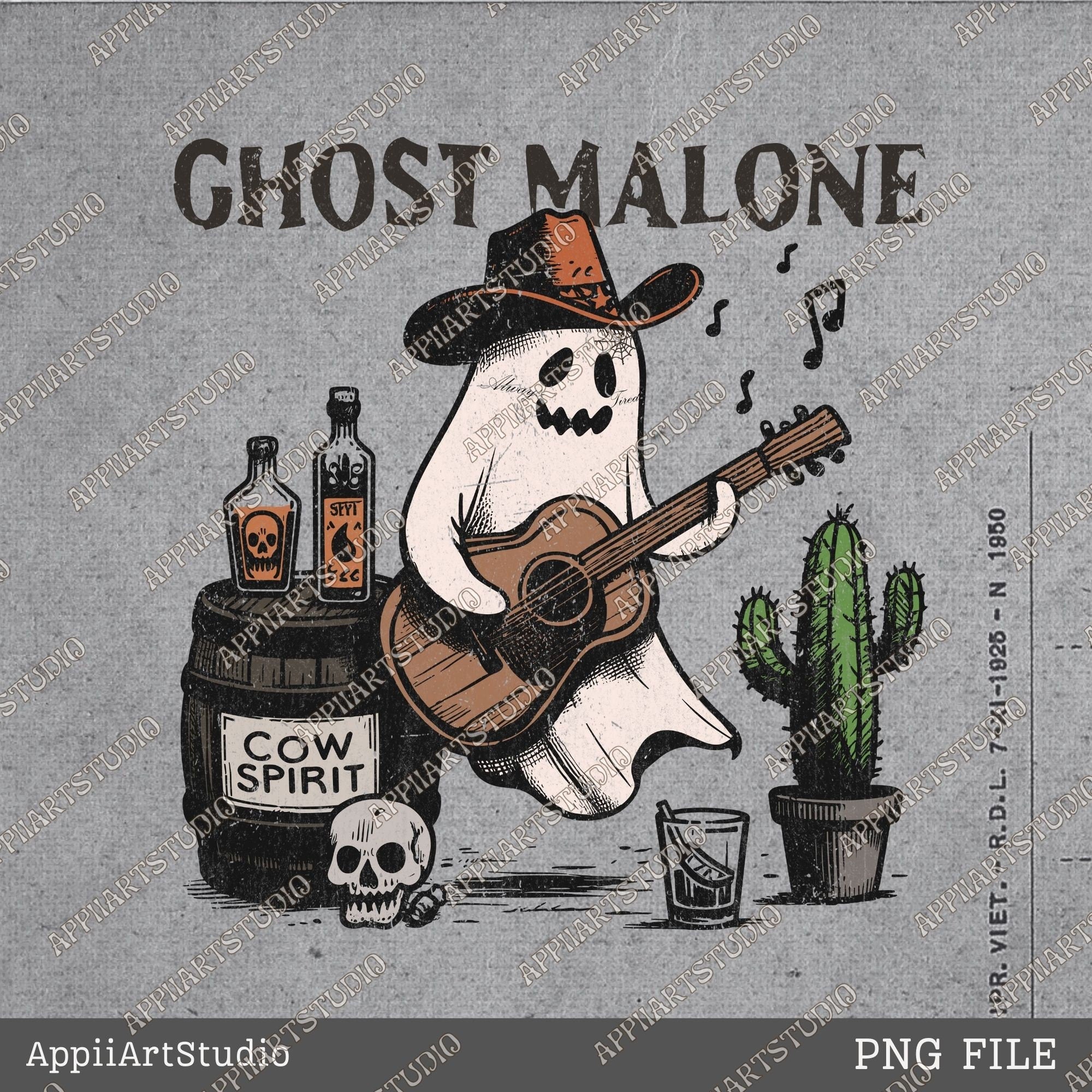 Cowboy Ghost Malone Funny Halloween Western Ghost PNG, Cowboy Skeleton Design, Halloween Music Spirit PNG Spooky Boho Western Halloween Png