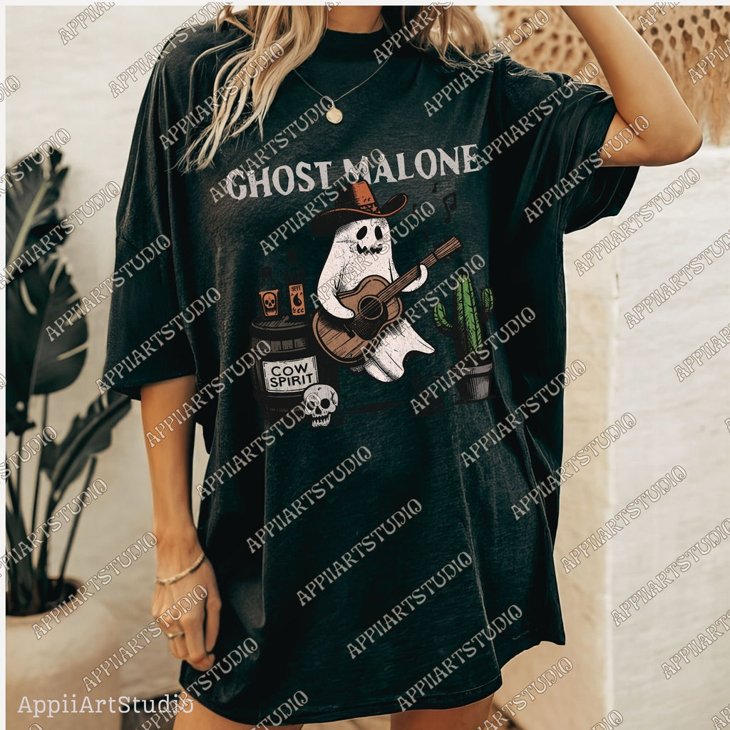 Cowboy Ghost Malone Funny Halloween Western Ghost PNG, Cowboy Skeleton Design, Halloween Music Spirit PNG Spooky Boho Western Halloween Png