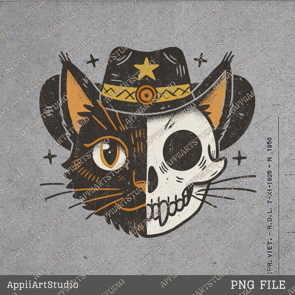Black Cat Halloween Png, Ghost Cat Png, Halloween Png, Halloween Cat Shirt, Cowboy Cat Skull, Fall Png,Retro Halloween Png,Spooky Season Png