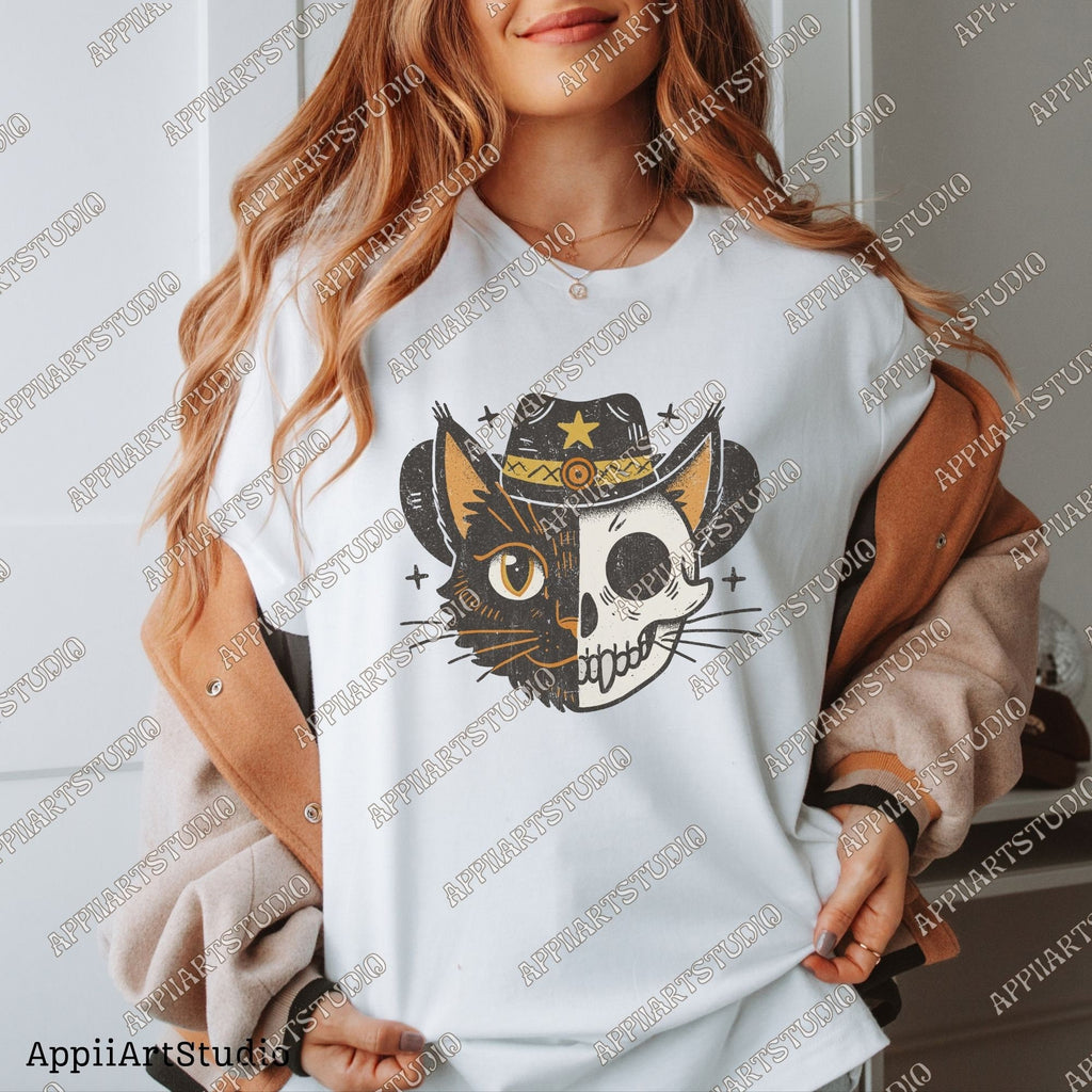 Black Cat Halloween Png, Ghost Cat Png, Halloween Png, Halloween Cat Shirt, Cowboy Cat Skull, Fall Png,Retro Halloween Png,Spooky Season Png