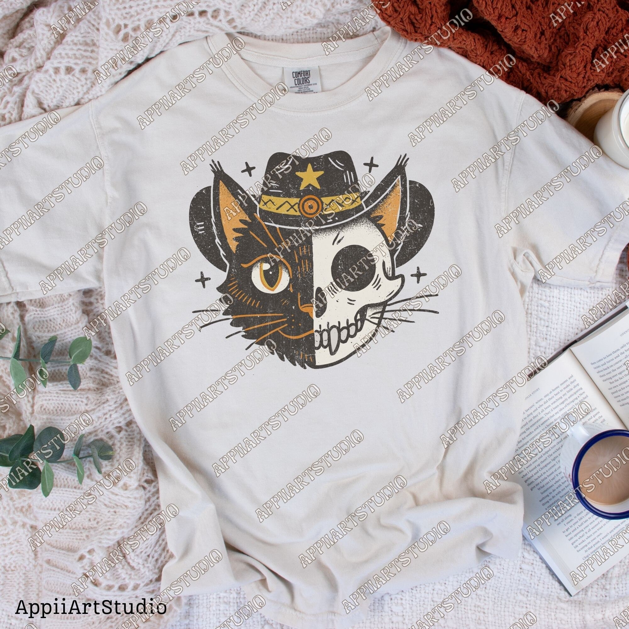 Black Cat Halloween Png, Ghost Cat Png, Halloween Png, Halloween Cat Shirt, Cowboy Cat Skull, Fall Png,Retro Halloween Png,Spooky Season Png