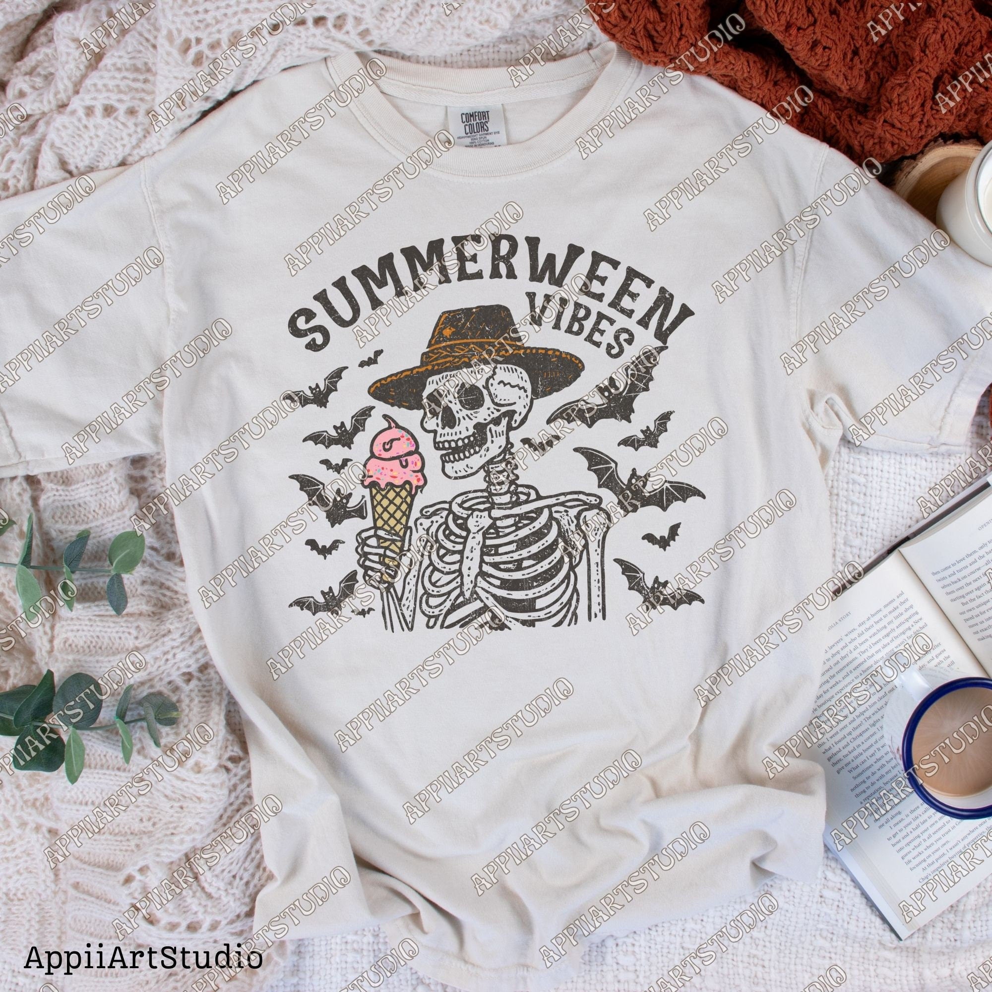 Summerween Vibes Png, Skeleton with icecream Png, Spooky Summer Png, Summer Vibes Skeleton, Funny Skeleton Beach Png, summertime western png