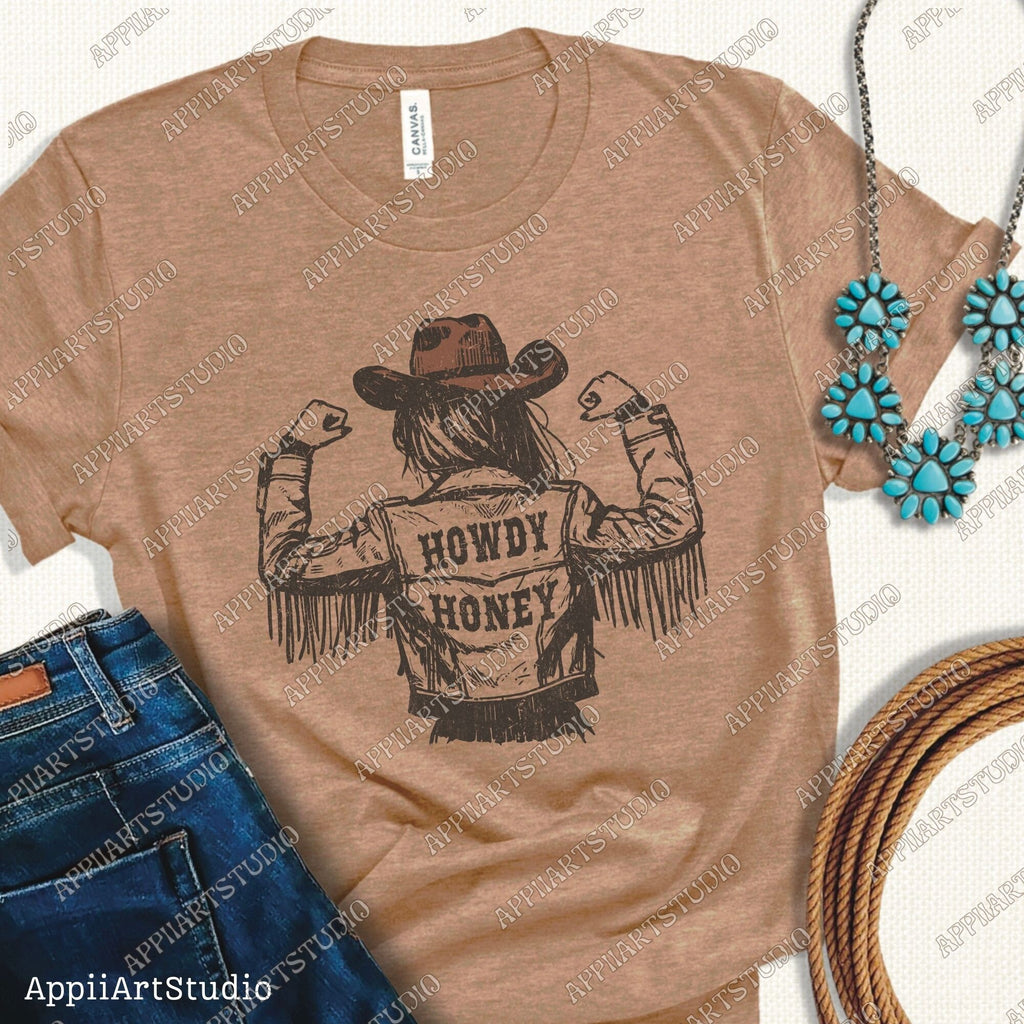 Western Cowgirl Howdy Honey Png, Rustic Cowgirl png, Vintage Fringe Jacket PNG, Western PNG, Vintage Style PNG, Southern Western Design Png