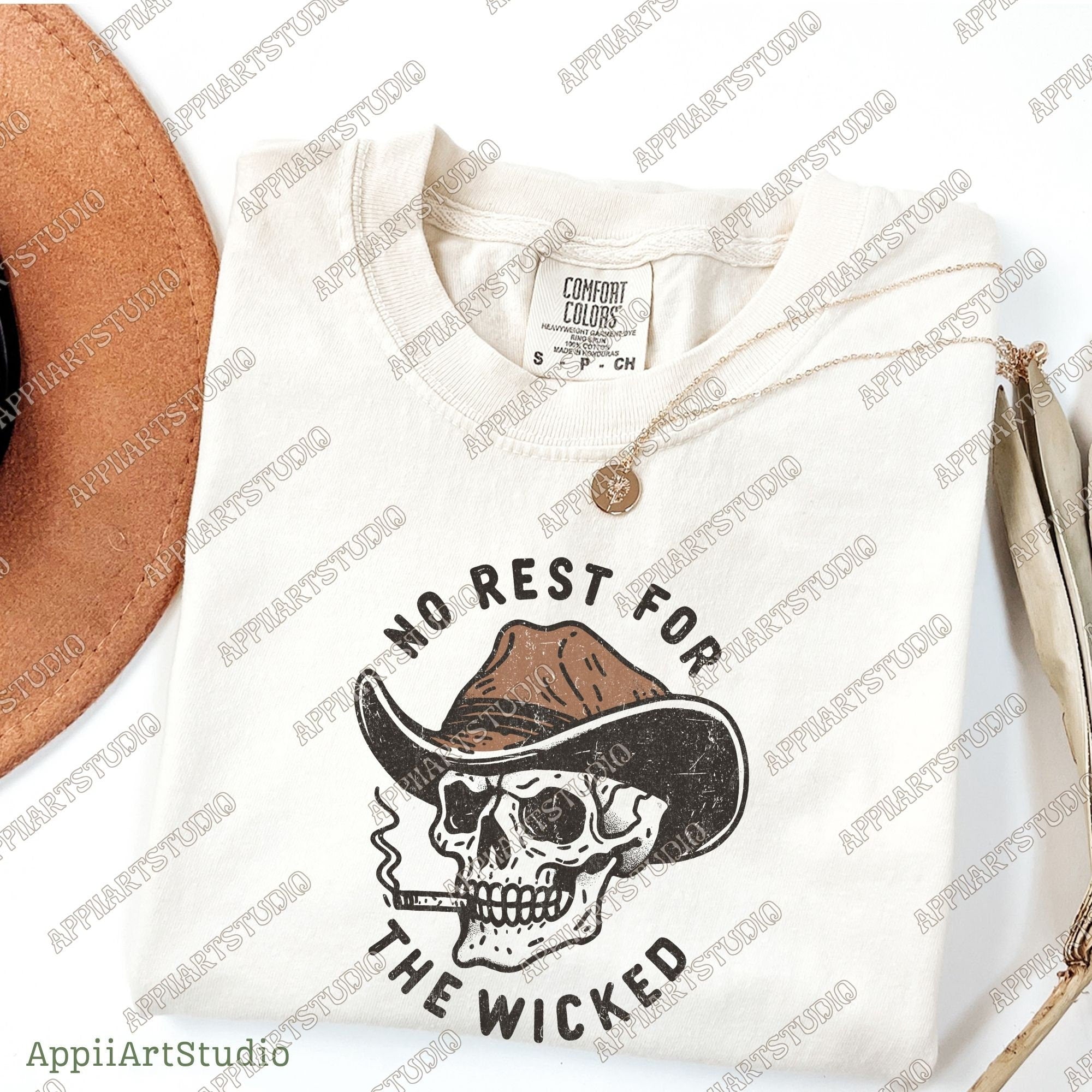 No Rest for the Wicked Png, Western Cowboy Smoking Skull Design PNG, Western PNG, Vintage Style PNG, Western Design, Desert Western Png