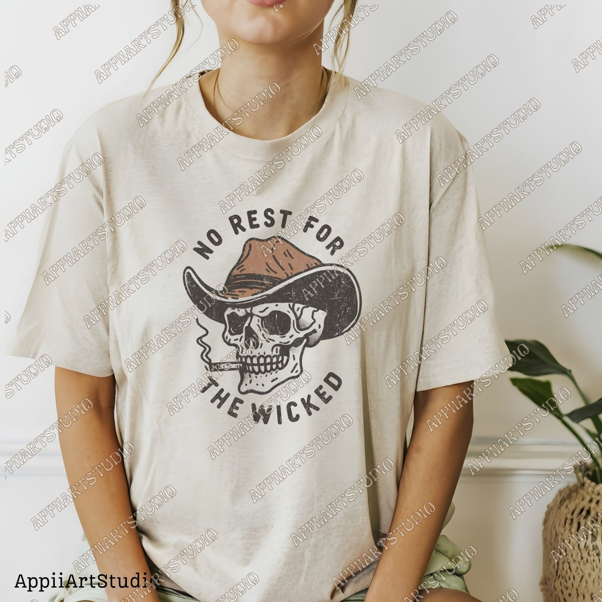No Rest for the Wicked Png, Western Cowboy Smoking Skull Design PNG, Western PNG, Vintage Style PNG, Western Design, Desert Western Png