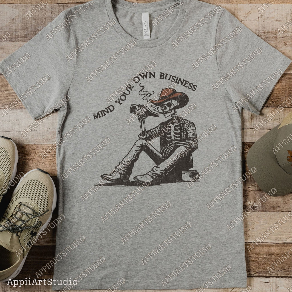 Mind Your Own Business - Cowboy Skeleton, Western Cowboy Skull Design PNG, Western PNG, Vintage Style PNG, Western Design,Desert Western Png