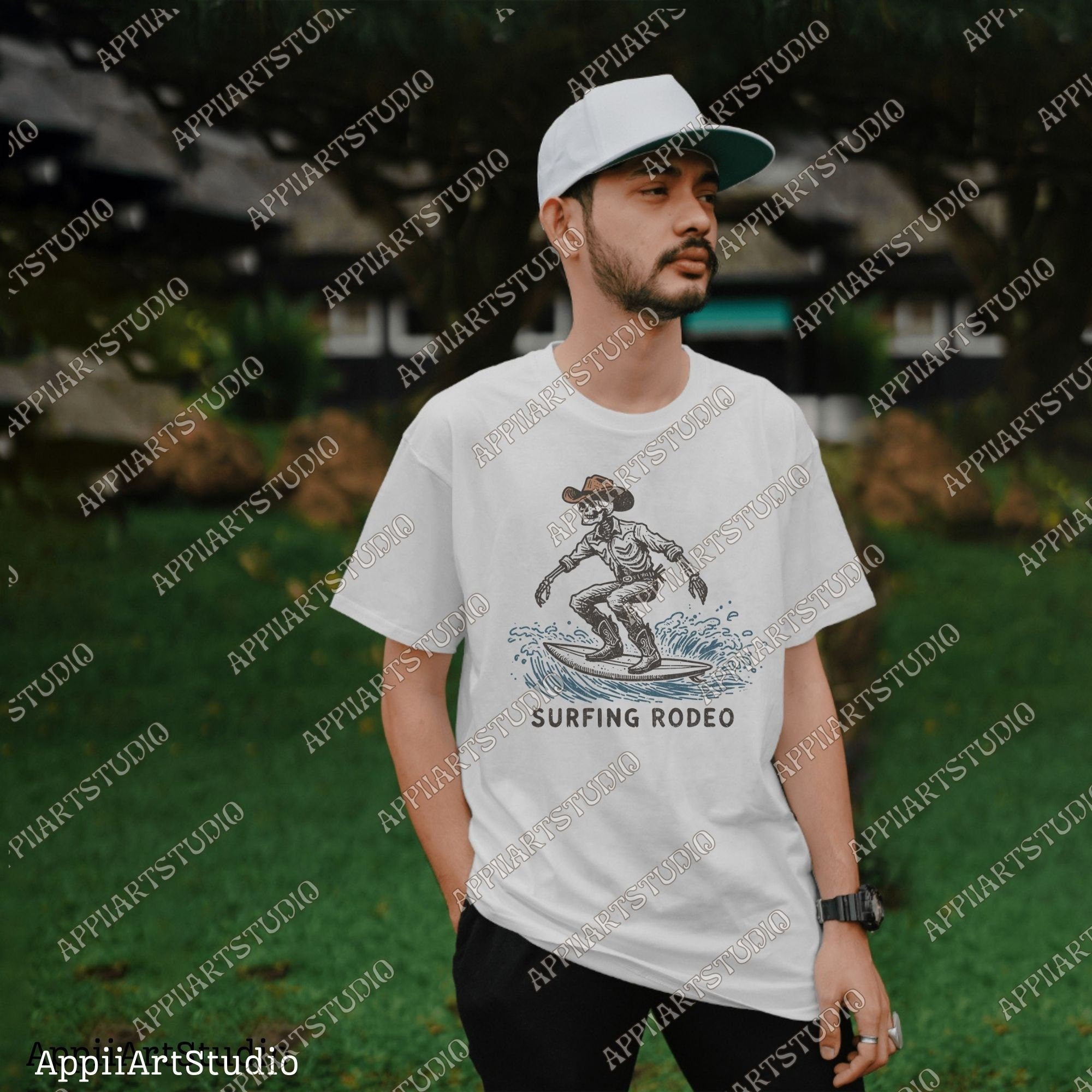 Surfing Rodeopng, Cowboy Skeleton on Surfboard Png, Western Cowboy Skull Design PNG, Western PNG, Vintage Style PNG, Summer Western Png