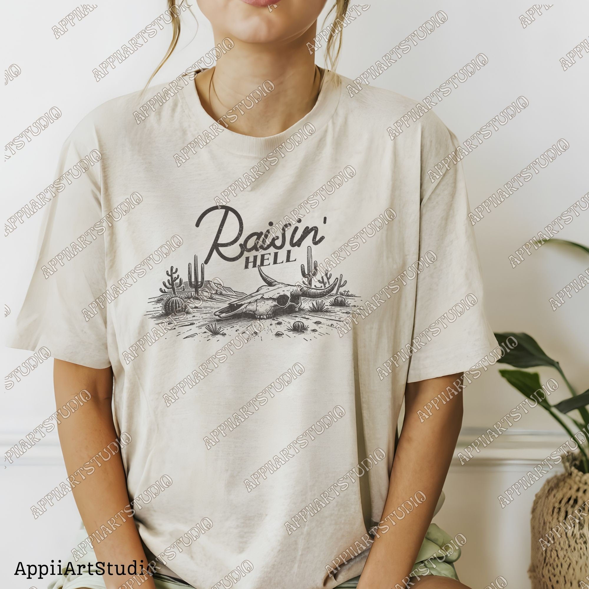 Raisin' Hell Funny & Humorous Southern Phrase and Saying Country Cowboy Retro Vintage T-Shirt Graphic Transparent PNG Digital Download