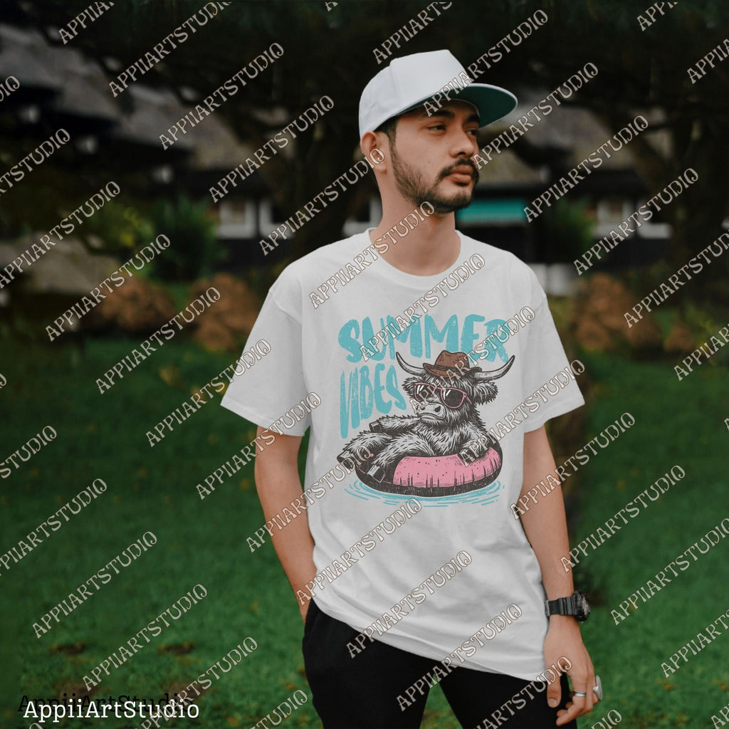 Summer vibes Png, Highland cowboy design Png, Retro summer shirt design, Funny beach shirt print, Summer sublimation design, Beach graphic
