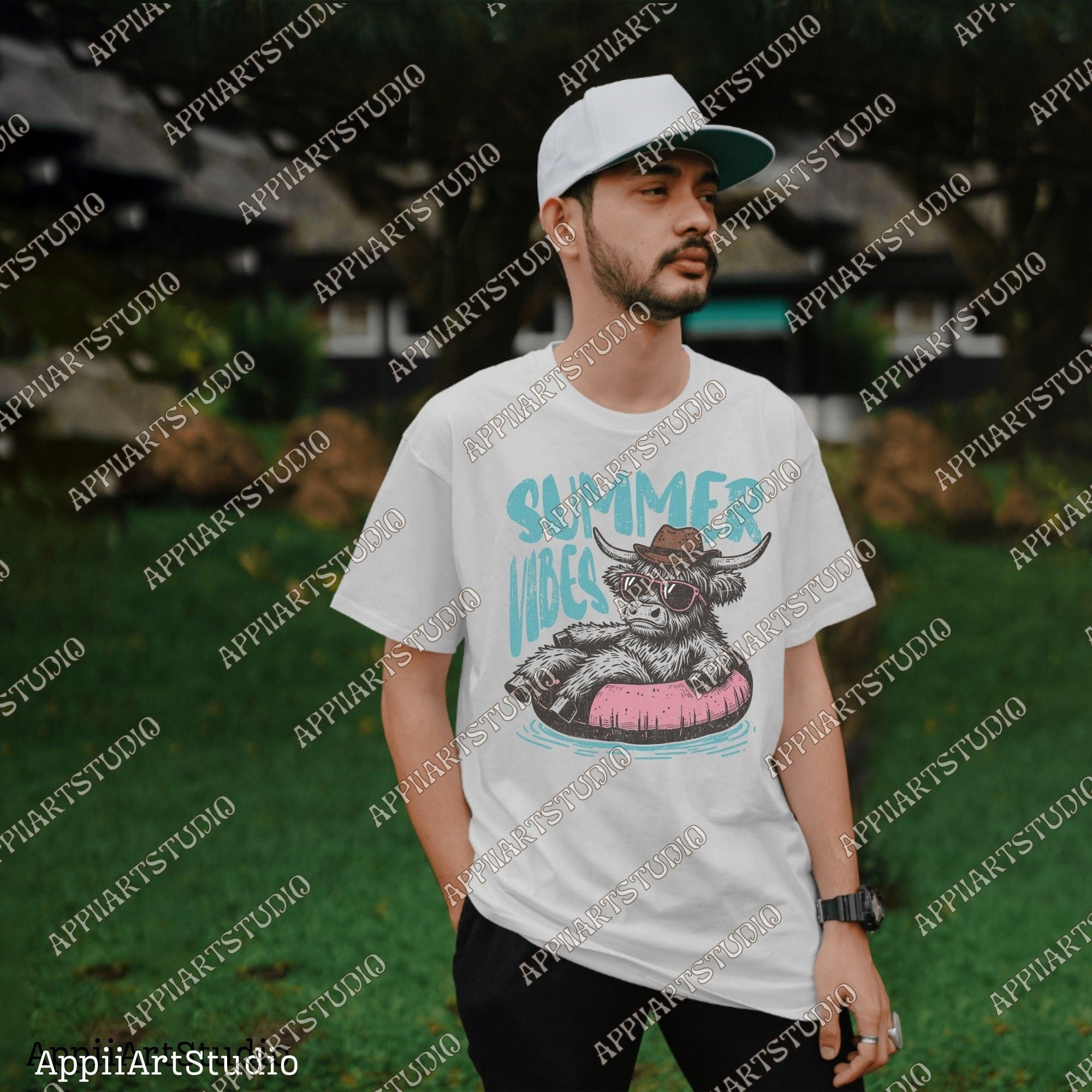 Summer vibes Png, Highland cowboy design Png, Retro summer shirt design, Funny beach shirt print, Summer sublimation design, Beach graphic