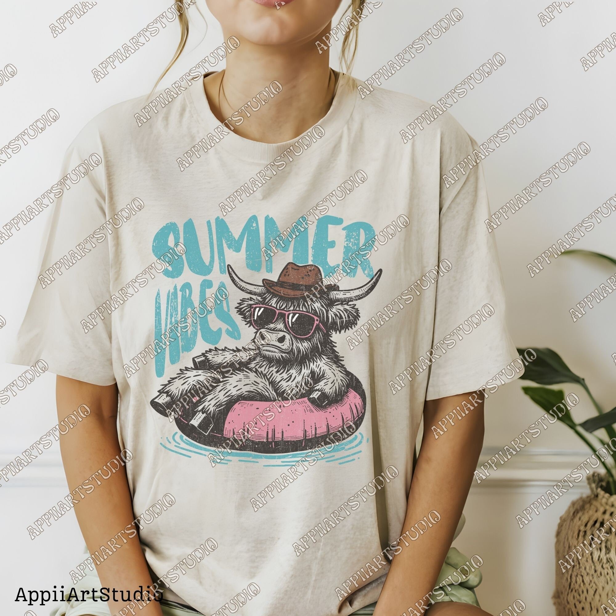 Summer vibes Png, Highland cowboy design Png, Retro summer shirt design, Funny beach shirt print, Summer sublimation design, Beach graphic