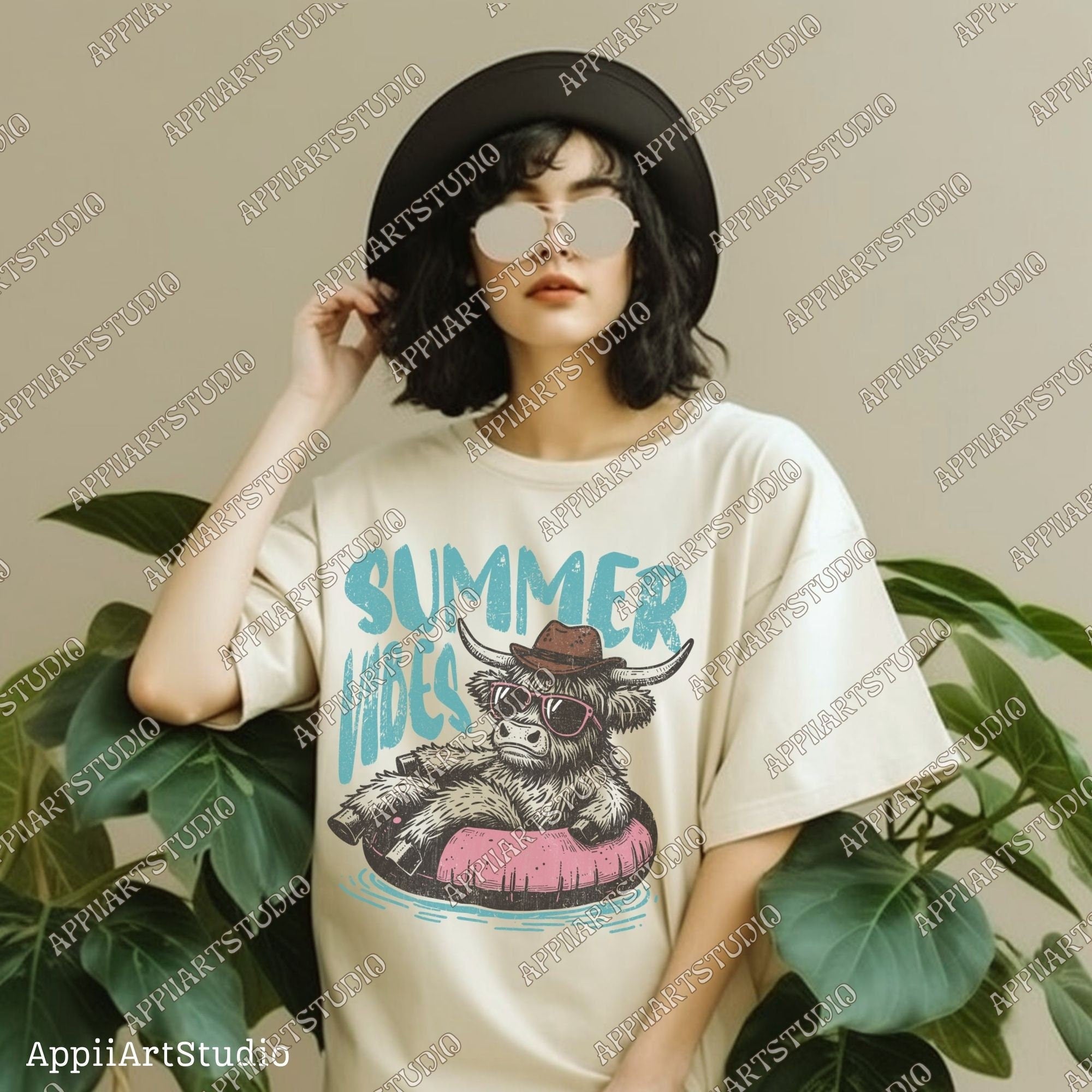 Summer vibes Png, Highland cowboy design Png, Retro summer shirt design, Funny beach shirt print, Summer sublimation design, Beach graphic