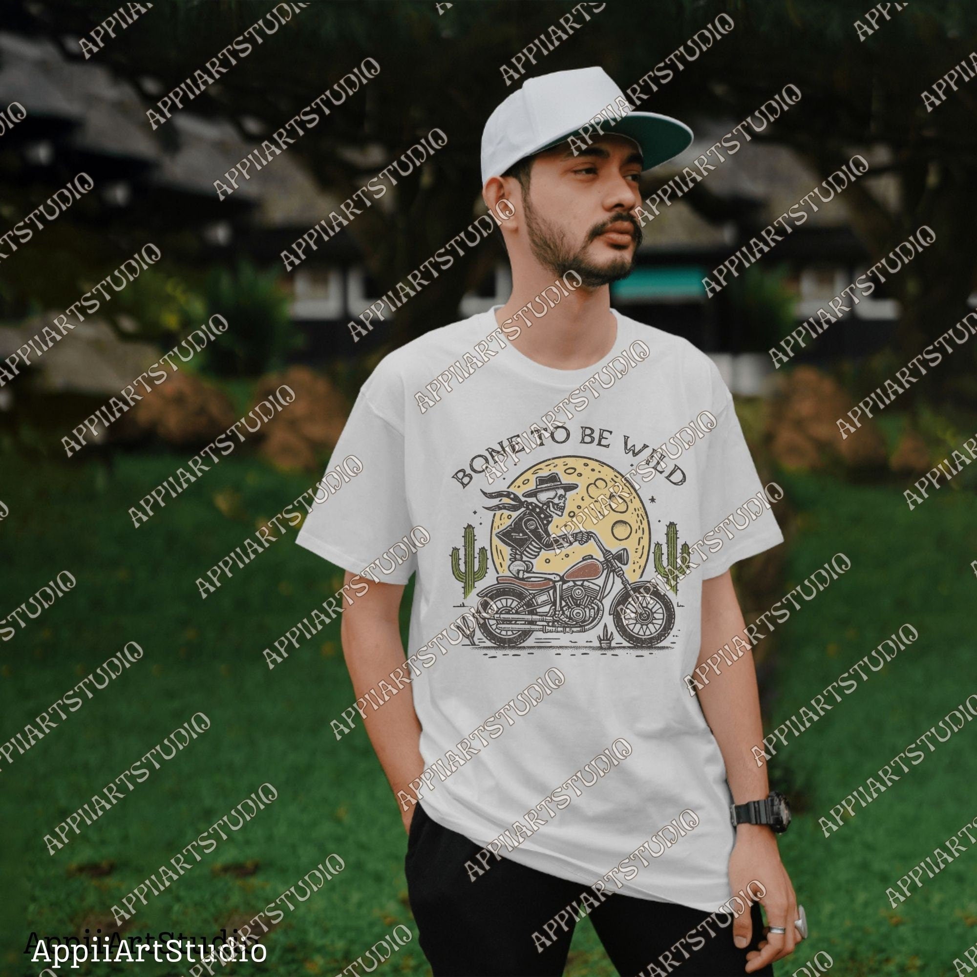 Born to Be Wild Skeleton Halloween Motorcycle Biker Western Cowboy Skull Design PNG Vintage Style PNG Digital Download Sublimation Design
