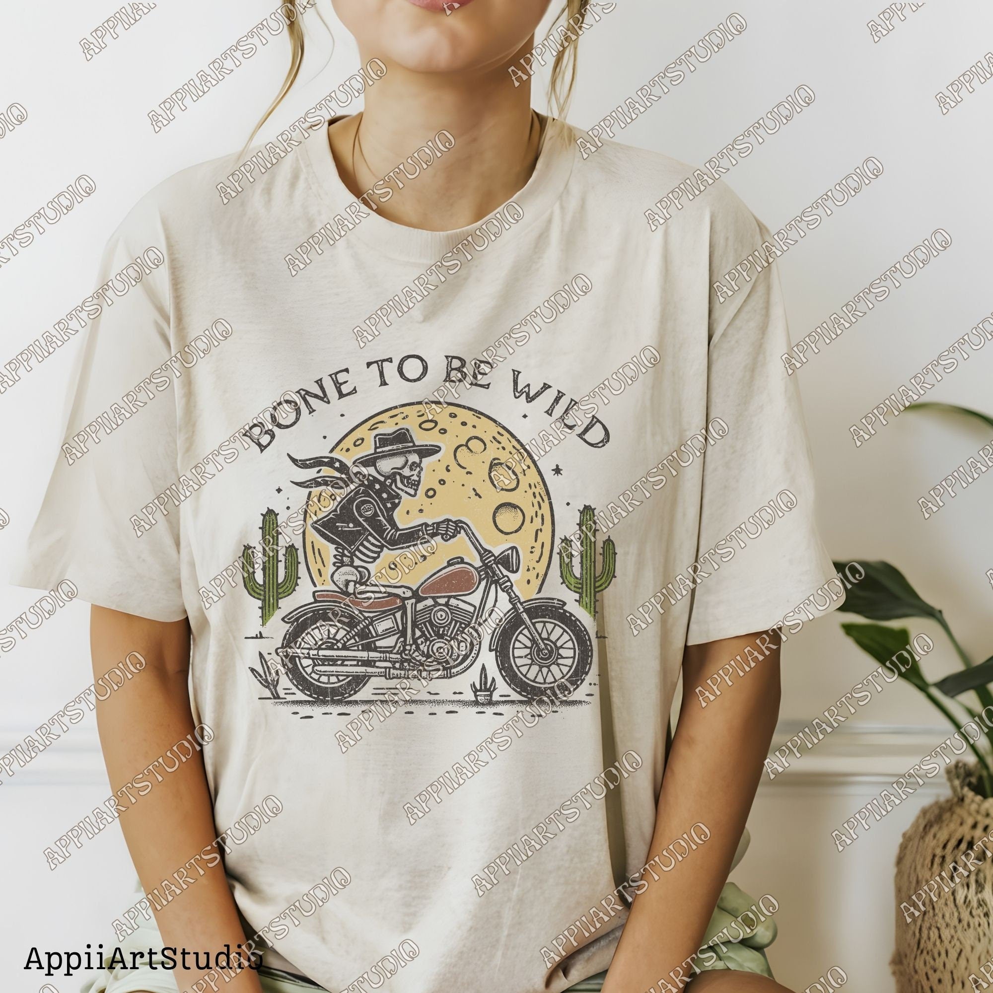 Born to Be Wild Skeleton Halloween Motorcycle Biker Western Cowboy Skull Design PNG Vintage Style PNG Digital Download Sublimation Design