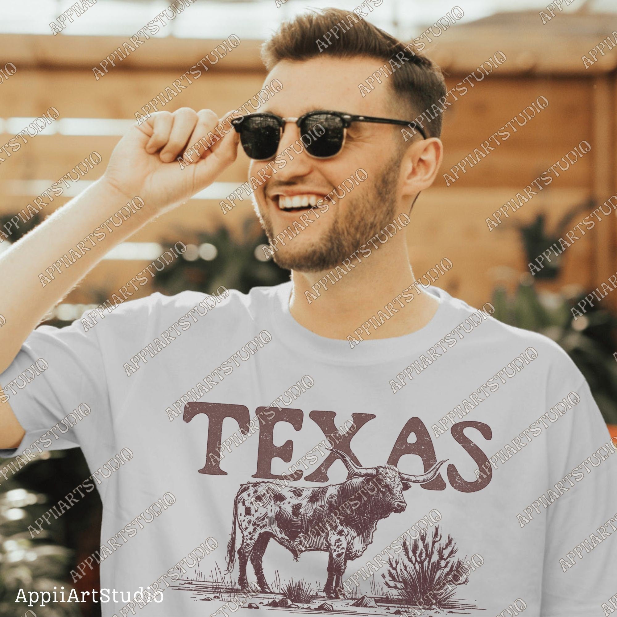 Texas Longhorn T-Shirt Design, Rustic Western PNG, Western Shirt Design PNG, Western PNG,Vintage Style Png,Western Design,Desert Western Png