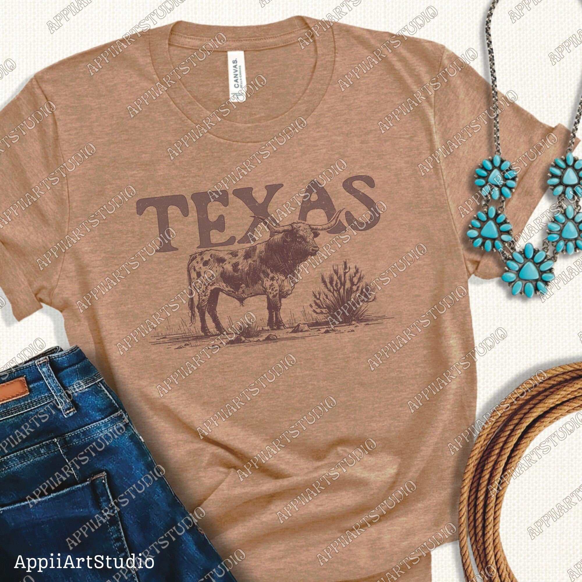 Texas Longhorn T-Shirt Design, Rustic Western PNG, Western Shirt Design PNG, Western PNG,Vintage Style Png,Western Design,Desert Western Png