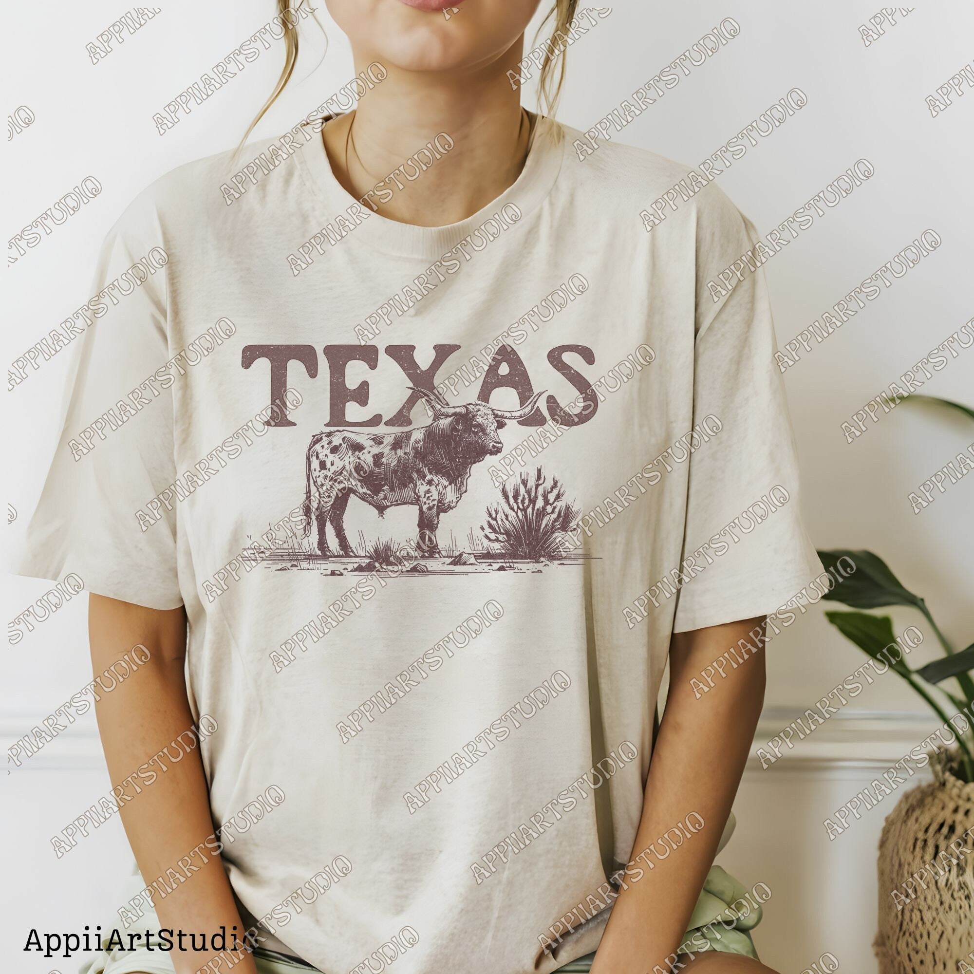 Texas Longhorn T-Shirt Design, Rustic Western PNG, Western Shirt Design PNG, Western PNG,Vintage Style Png,Western Design,Desert Western Png