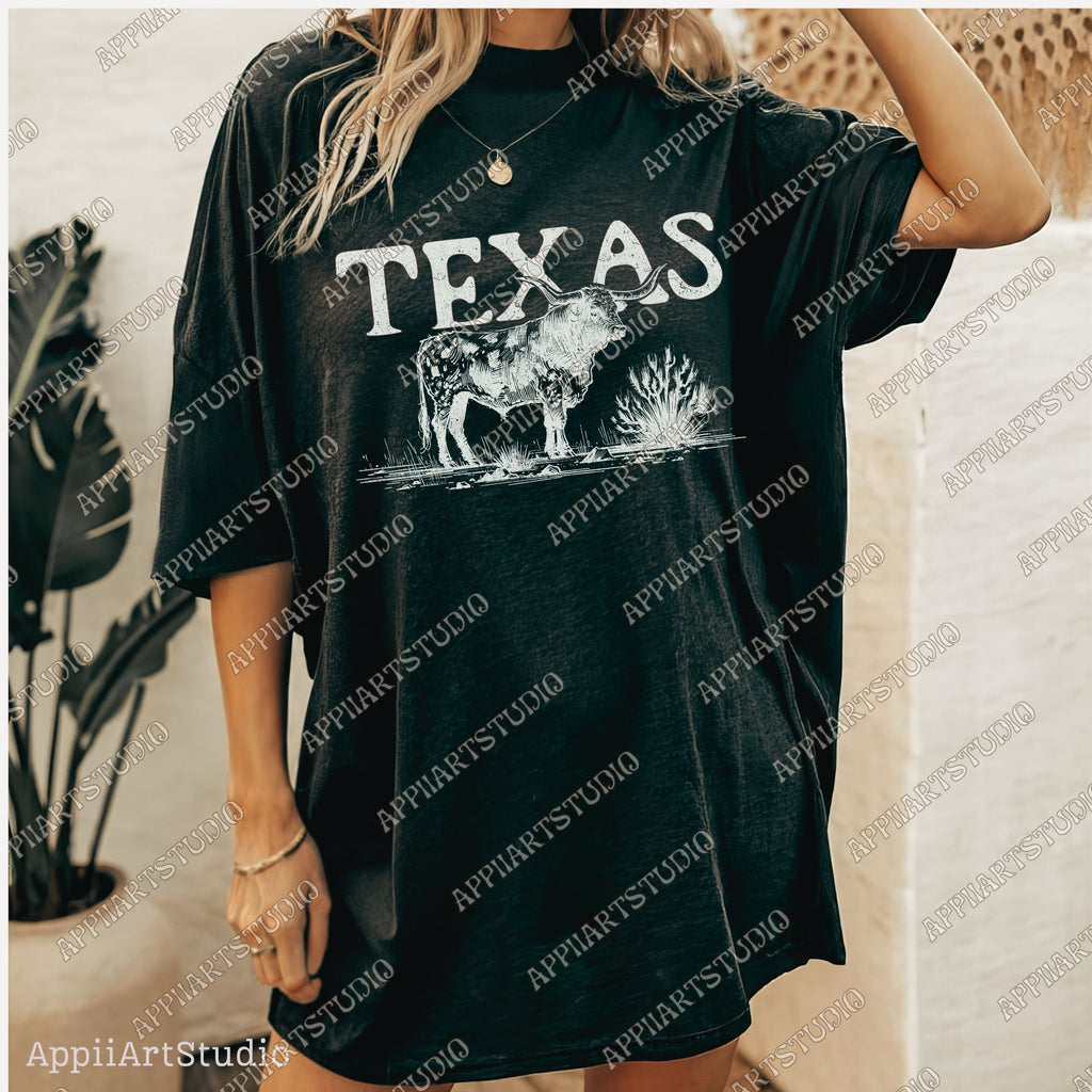 Texas Longhorn T-Shirt Design, Rustic Western PNG, Western Shirt Design PNG, Western PNG,Vintage Style Png,Western Design,Desert Western Png