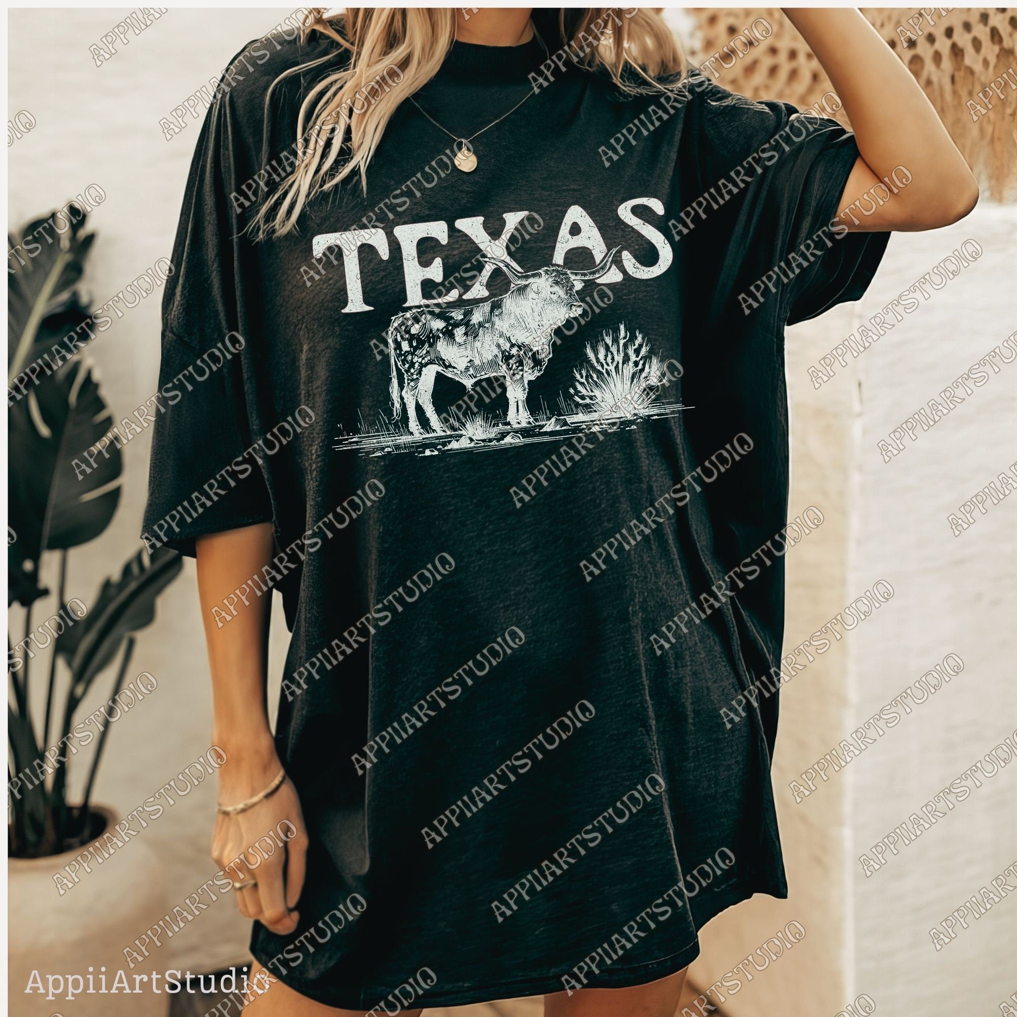 Texas Longhorn T-Shirt Design, Rustic Western PNG, Western Shirt Design PNG, Western PNG,Vintage Style Png,Western Design,Desert Western Png