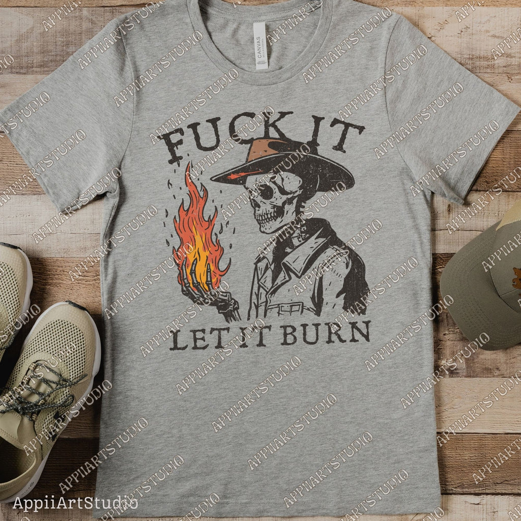 Let It Burn Png, Western Cowboy Skull Design PNG, Western PNG, Vintage Style PNG, Western Design, Desert Western Png, Hand drawn Png