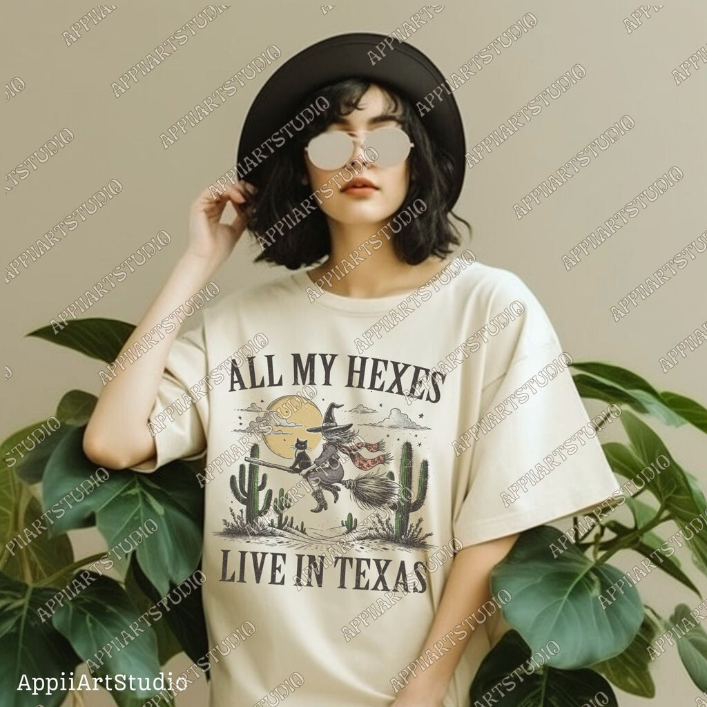 All My Hexes Live In Texas Western Witch Halloween | Western Halloween PNGSublimations, Designs Downloads, Sublimation Download, hand drawn