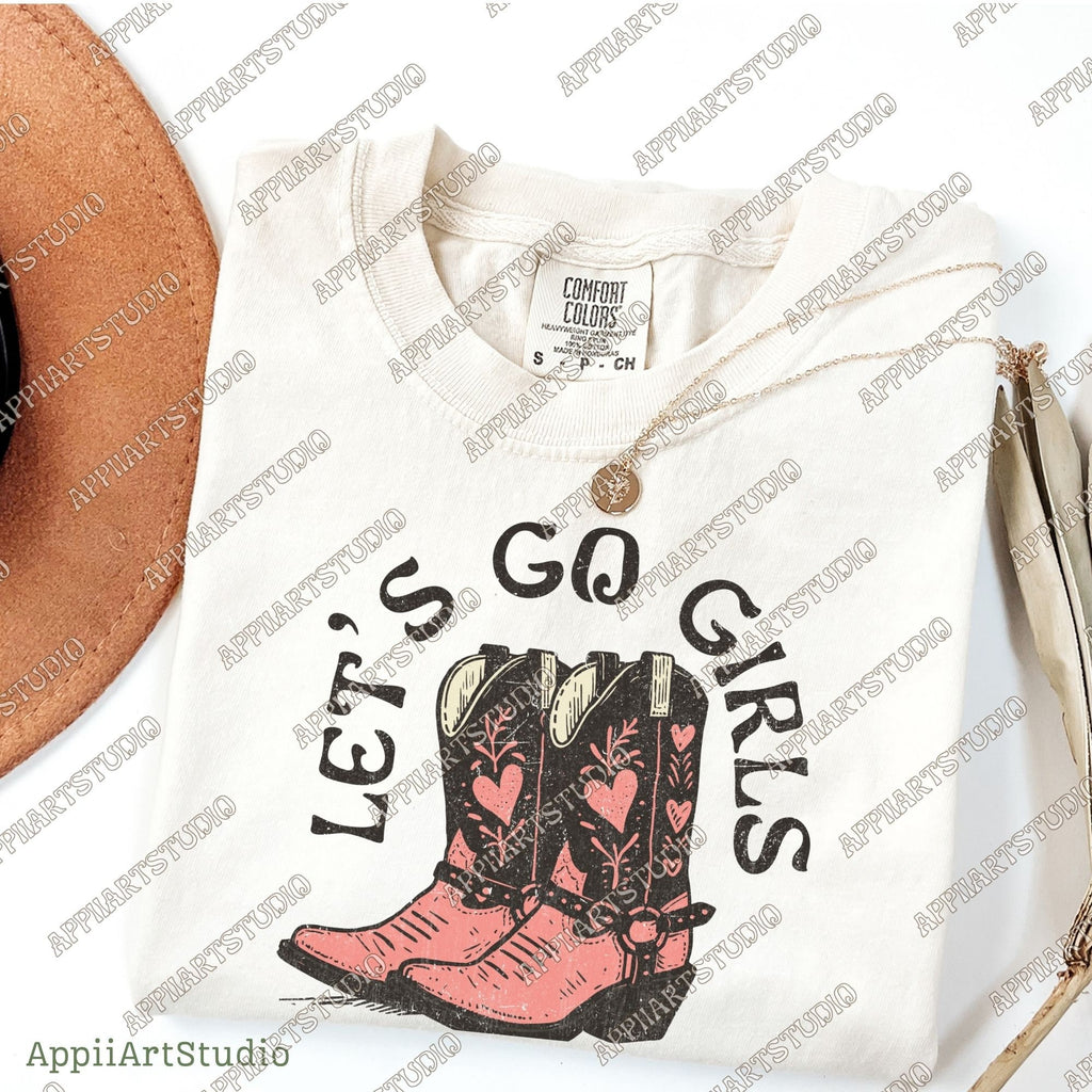 Let's Go Girls Cowboy Boots Country Girl Transparent PNG Digital Download Western PNG, Vintage Style PNG, Western Design, Retro Western png
