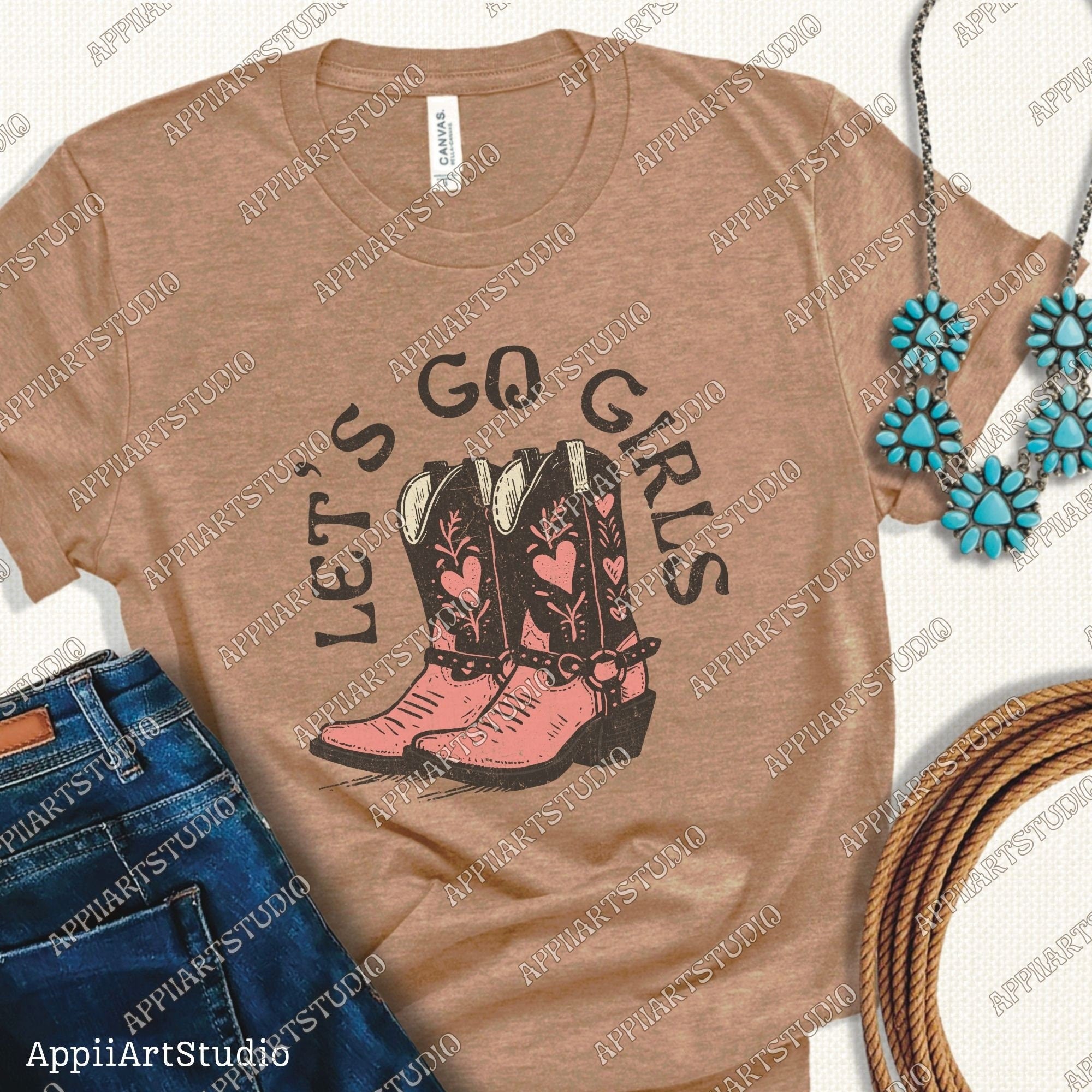 Let's Go Girls Cowboy Boots Country Girl Transparent PNG Digital Download Western PNG, Vintage Style PNG, Western Design, Retro Western png