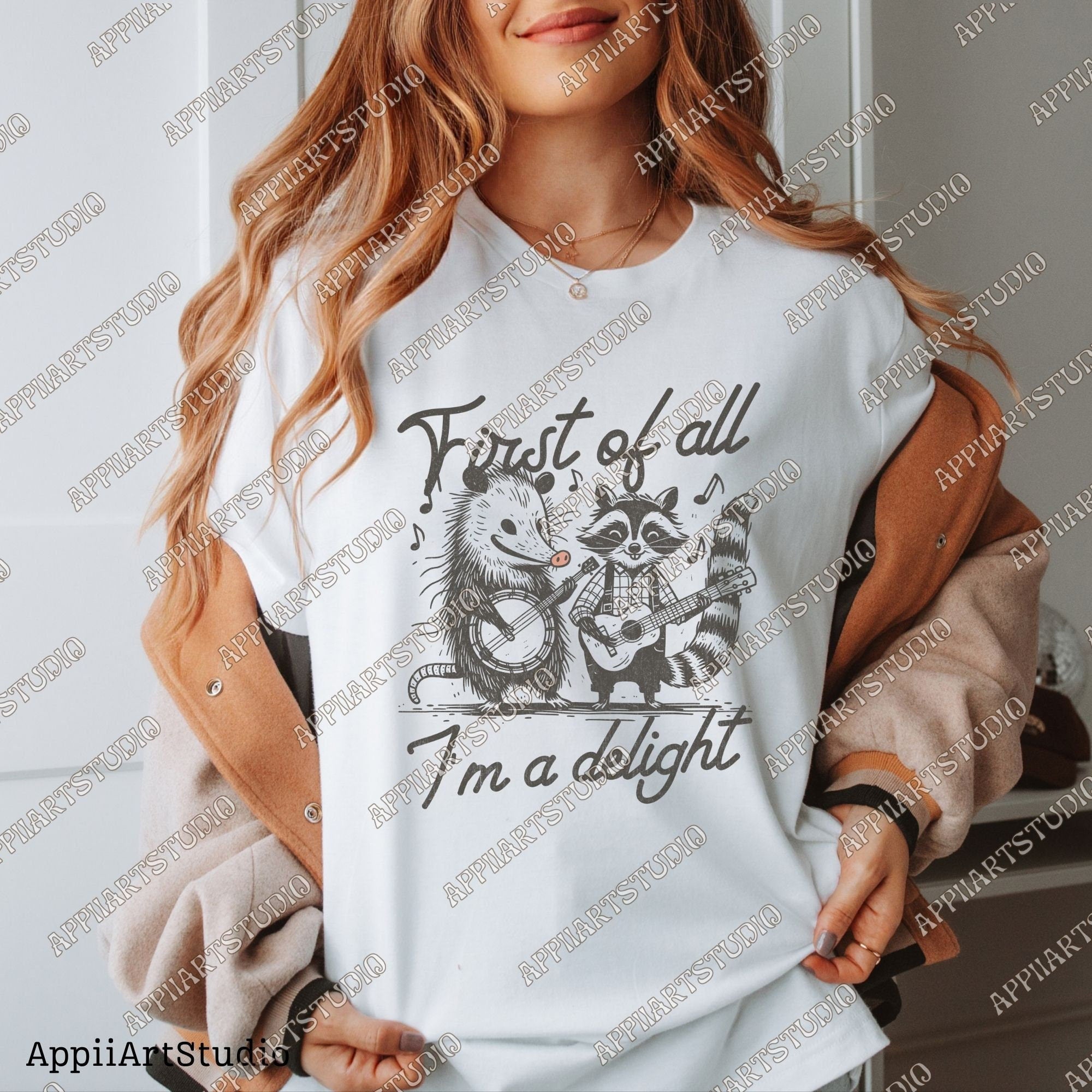 First of All I'm a Delight Sarcastic PNG Files, Cute Anime Funny Possum/Opossum, opossum lovers, Angry Possum graphics, Vintage Shirt Retro