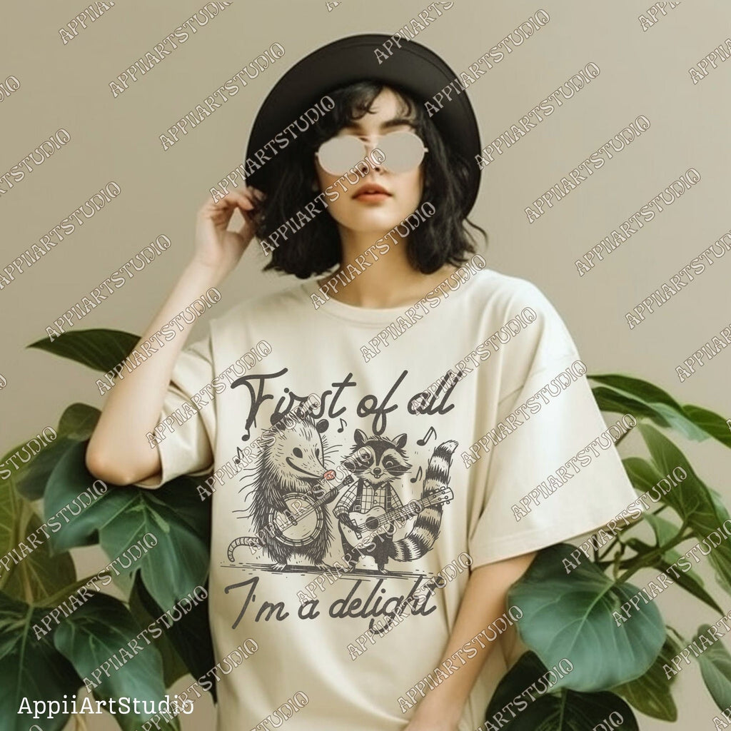 First of All I'm a Delight Sarcastic PNG Files, Cute Anime Funny Possum/Opossum, opossum lovers, Angry Possum graphics, Vintage Shirt Retro