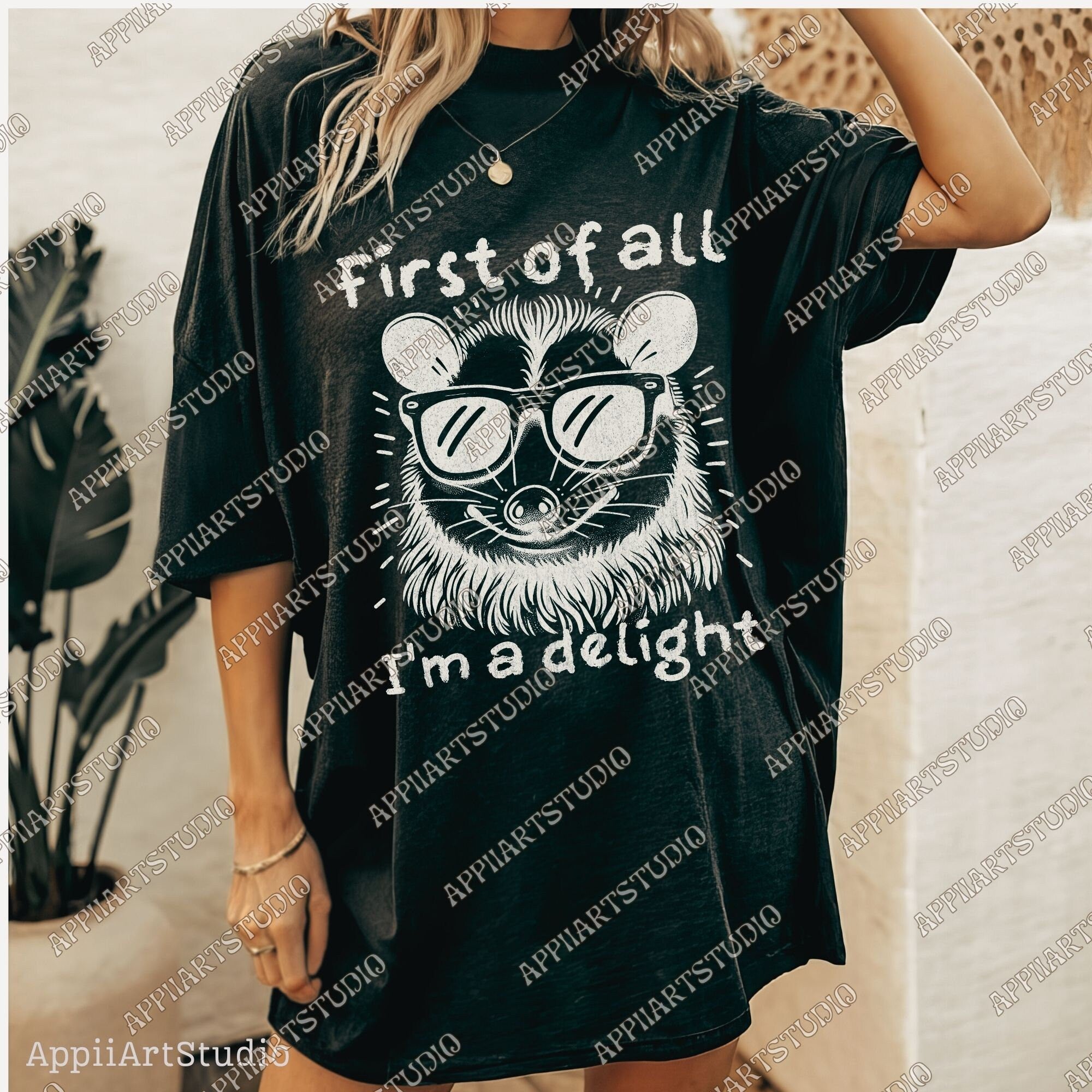 First of All I'm a Delight Sarcastic PNG Files, Cute Anime Funny Possum/Opossum, opossum lovers, Angry Possum graphics, Vintage Shirt Retro