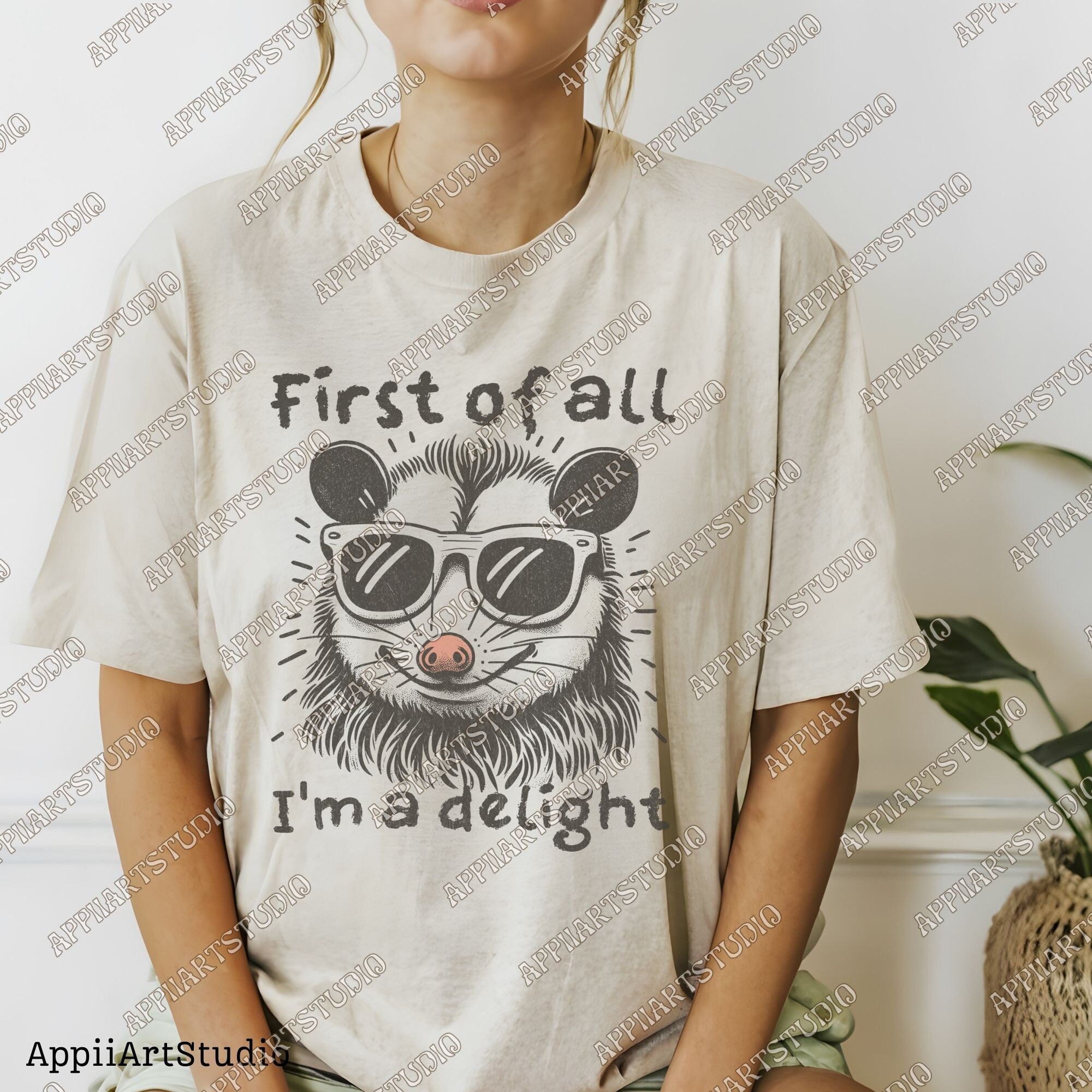 First of All I'm a Delight Sarcastic PNG Files, Cute Anime Funny Possum/Opossum, opossum lovers, Angry Possum graphics, Vintage Shirt Retro