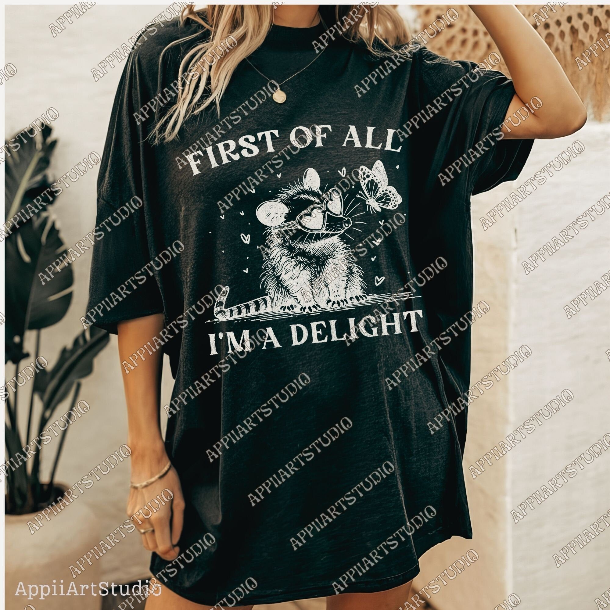 First of All I'm a Delight Sarcastic PNG Files, Cute Anime Funny Possum/Opossum, opossum lovers, Angry Possum graphics, Vintage Shirt Retro