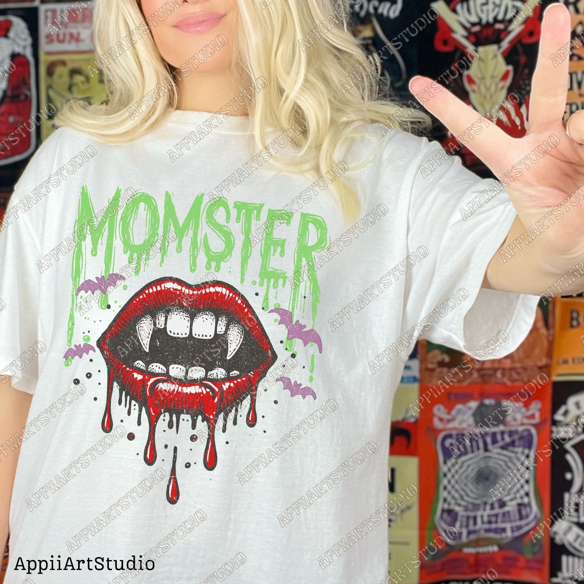 Momster Vampire Sexy Lips and Fangs Halloween Transparence Png Halloween For Womene Digital Download for DTG Printing DTF Sublimation,