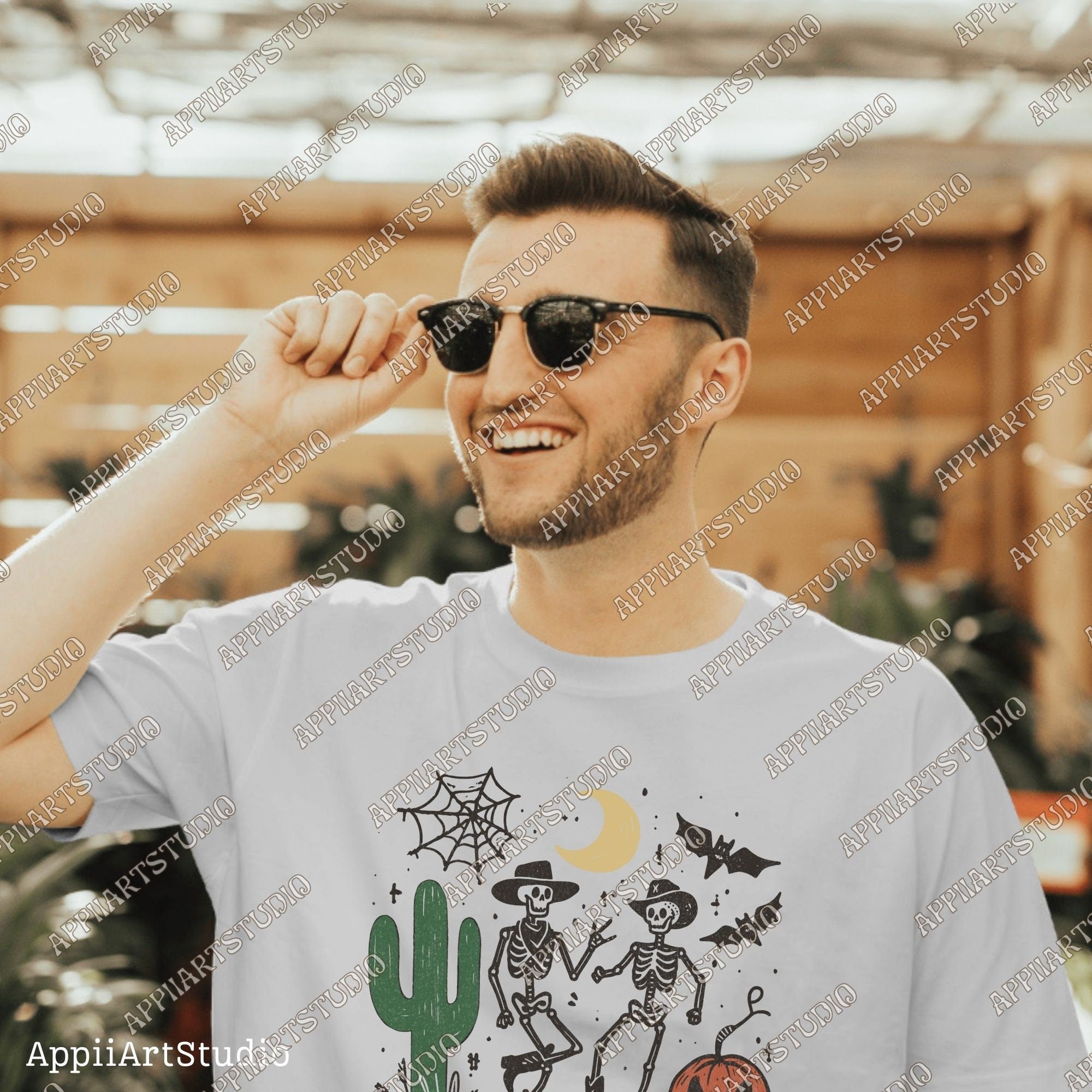 Have a Spooky Day Y'all Skeleton Cowboy PNG, Western Halloween PNG, Western Ghost PNG, Cute Halloween Design,Retro Halloween,Sublimation Png