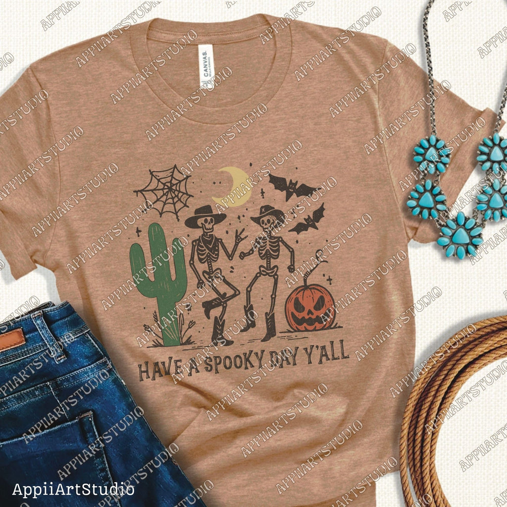 Have a Spooky Day Y'all Skeleton Cowboy PNG, Western Halloween PNG, Western Ghost PNG, Cute Halloween Design,Retro Halloween,Sublimation Png