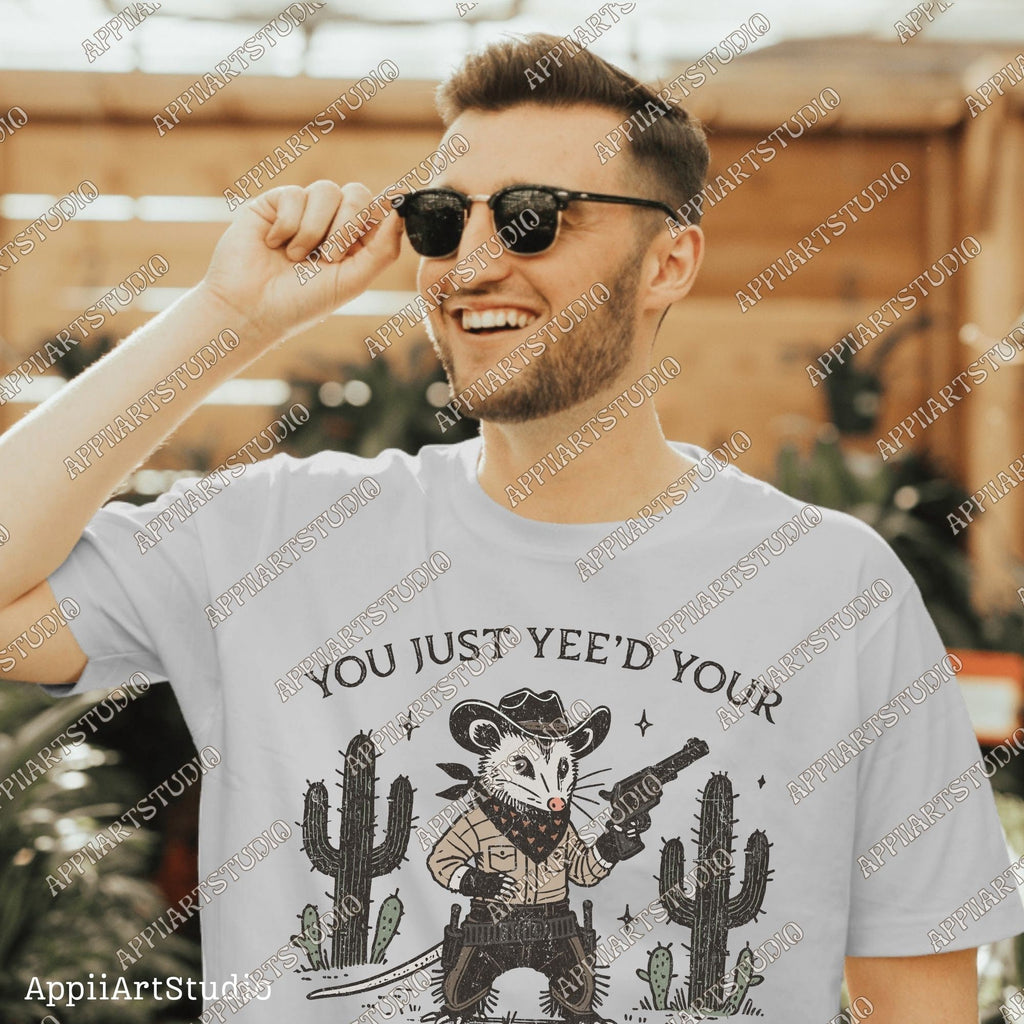 You Just Yeed Opossum Funnies With Gun Png Westerncowboy Vintage Deserts Sublime Design Png Downloadable Transparent Background Clipart Png