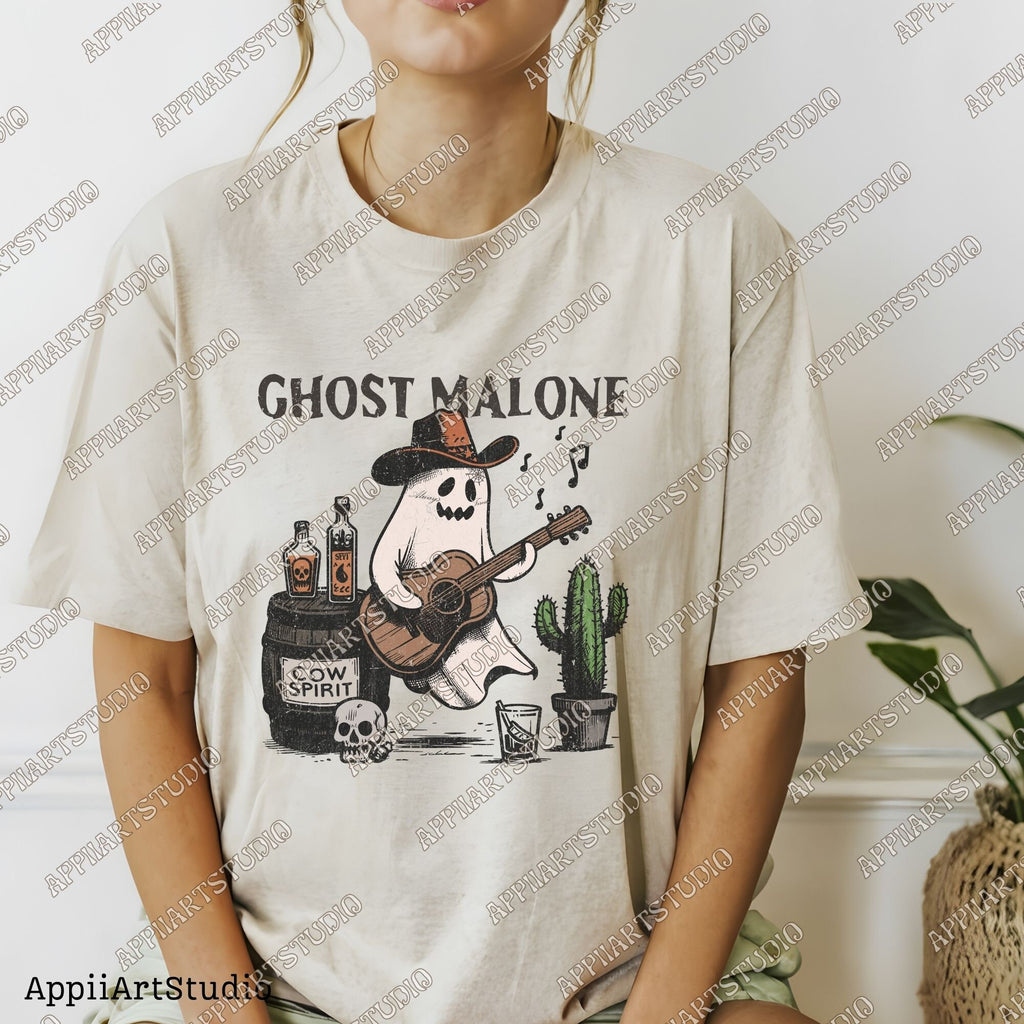 Cowboy Ghost Malone Funny Halloween Western Ghost PNG, Cowboy Skeleton Design, Halloween Music Spirit PNG Spooky Boho Western Halloween Png