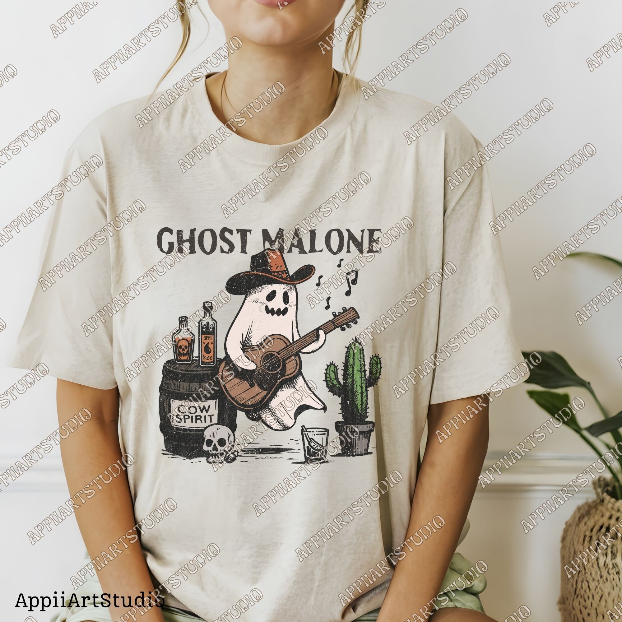 Cowboy Ghost Malone Funny Halloween Western Ghost PNG, Cowboy Skeleton Design, Halloween Music Spirit PNG Spooky Boho Western Halloween Png