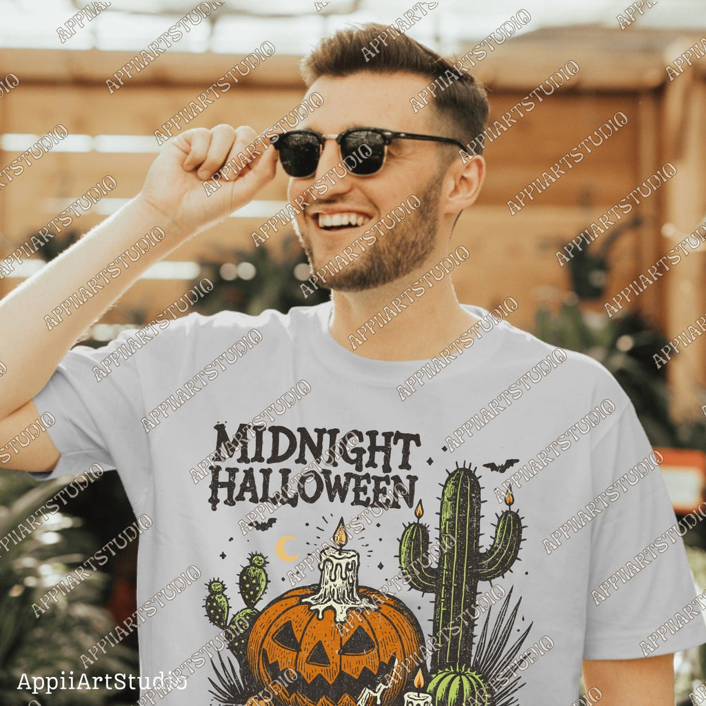 Midnight Halloween PNG, Halloween png, Halloween Shirt png, Retro Halloween png, Halloween Cactus Pumpkin png, Fall png, Sublimation designs