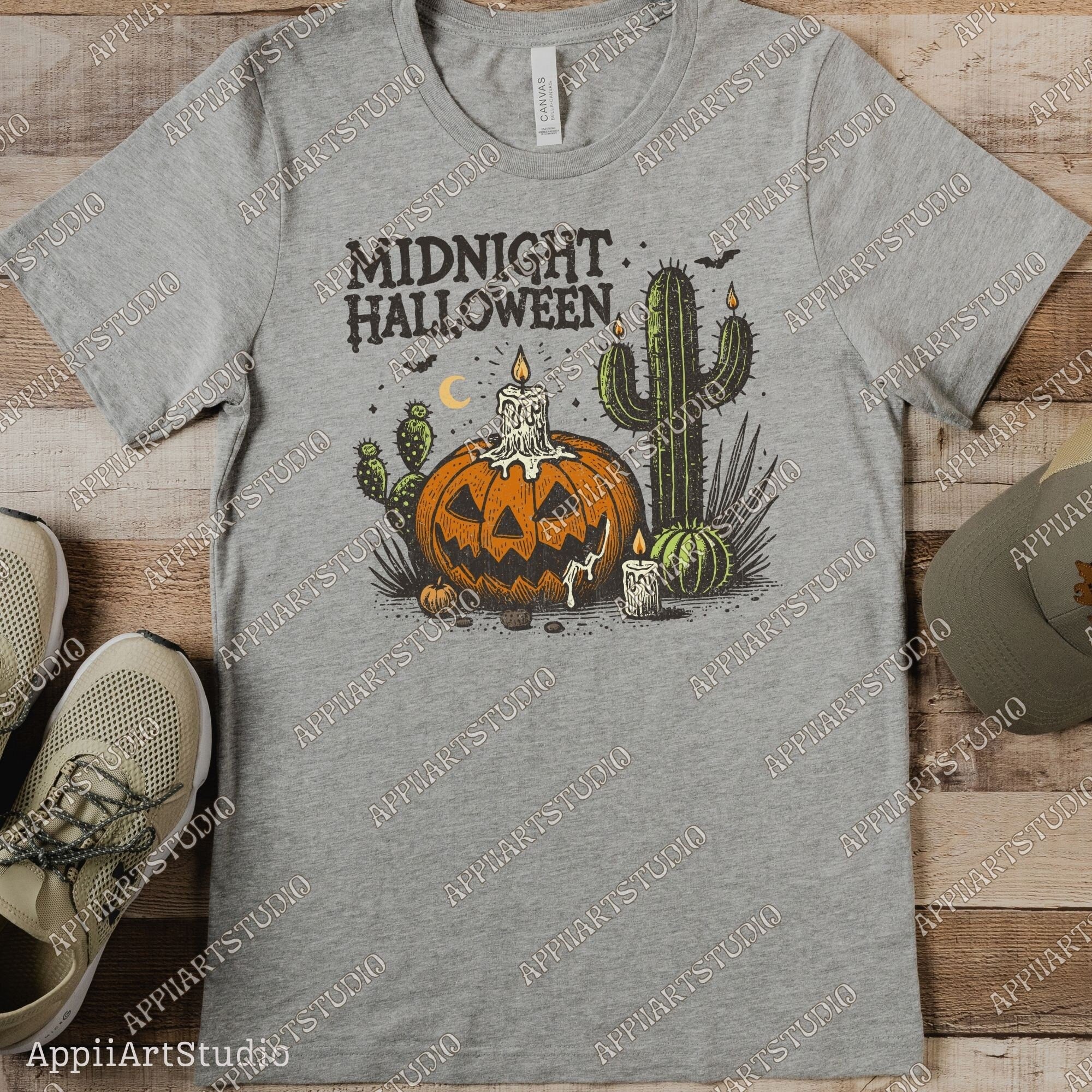 Midnight Halloween PNG, Halloween png, Halloween Shirt png, Retro Halloween png, Halloween Cactus Pumpkin png, Fall png, Sublimation designs