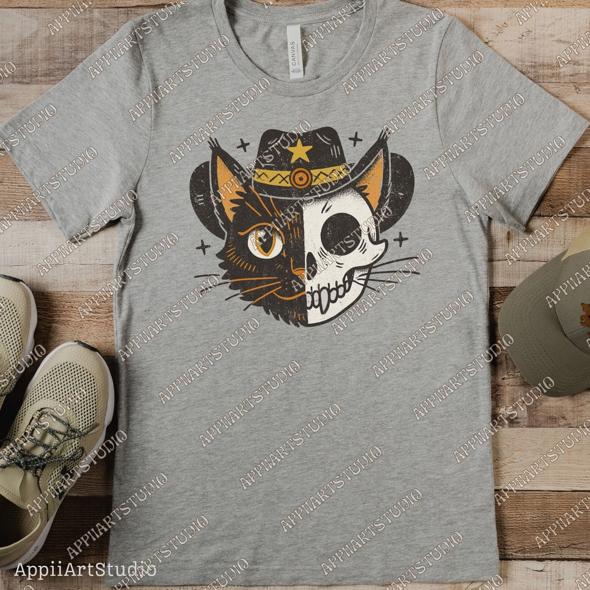 Black Cat Halloween Png, Ghost Cat Png, Halloween Png, Halloween Cat Shirt, Cowboy Cat Skull, Fall Png,Retro Halloween Png,Spooky Season Png