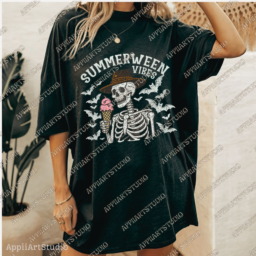 Summerween Vibes Png, Skeleton with icecream Png, Spooky Summer Png, Summer Vibes Skeleton, Funny Skeleton Beach Png, summertime western png