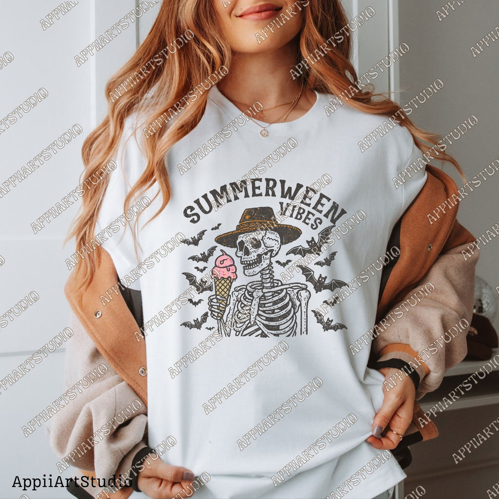 Summerween Vibes Png, Skeleton with icecream Png, Spooky Summer Png, Summer Vibes Skeleton, Funny Skeleton Beach Png, summertime western png