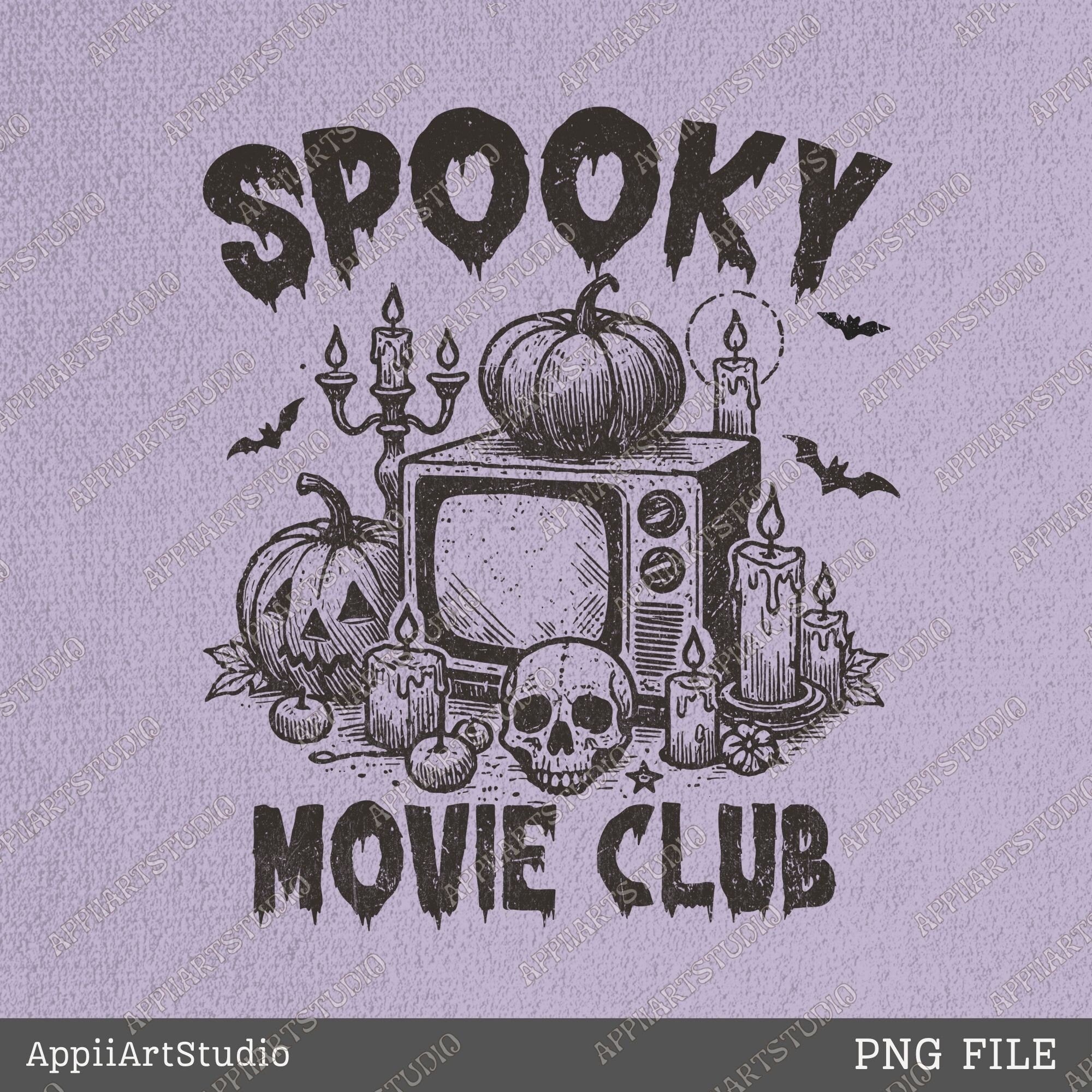 Spooky Movie Club png, Halloween Horror png, Spooky Season png Horror Movie png Spooky png Halloween Pumpkin png Fall png Sublime Design Png
