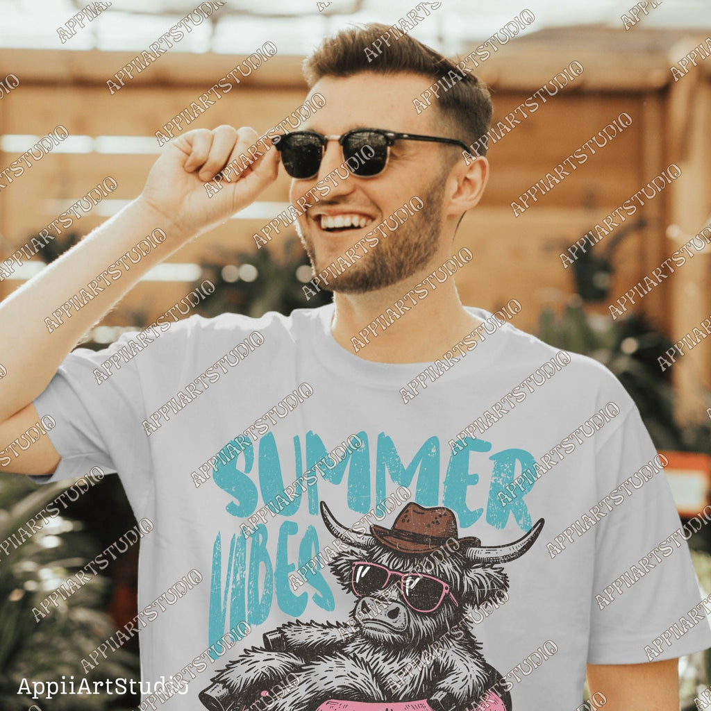 Summer vibes Png, Highland cowboy design Png, Retro summer shirt design, Funny beach shirt print, Summer sublimation design, Beach graphic
