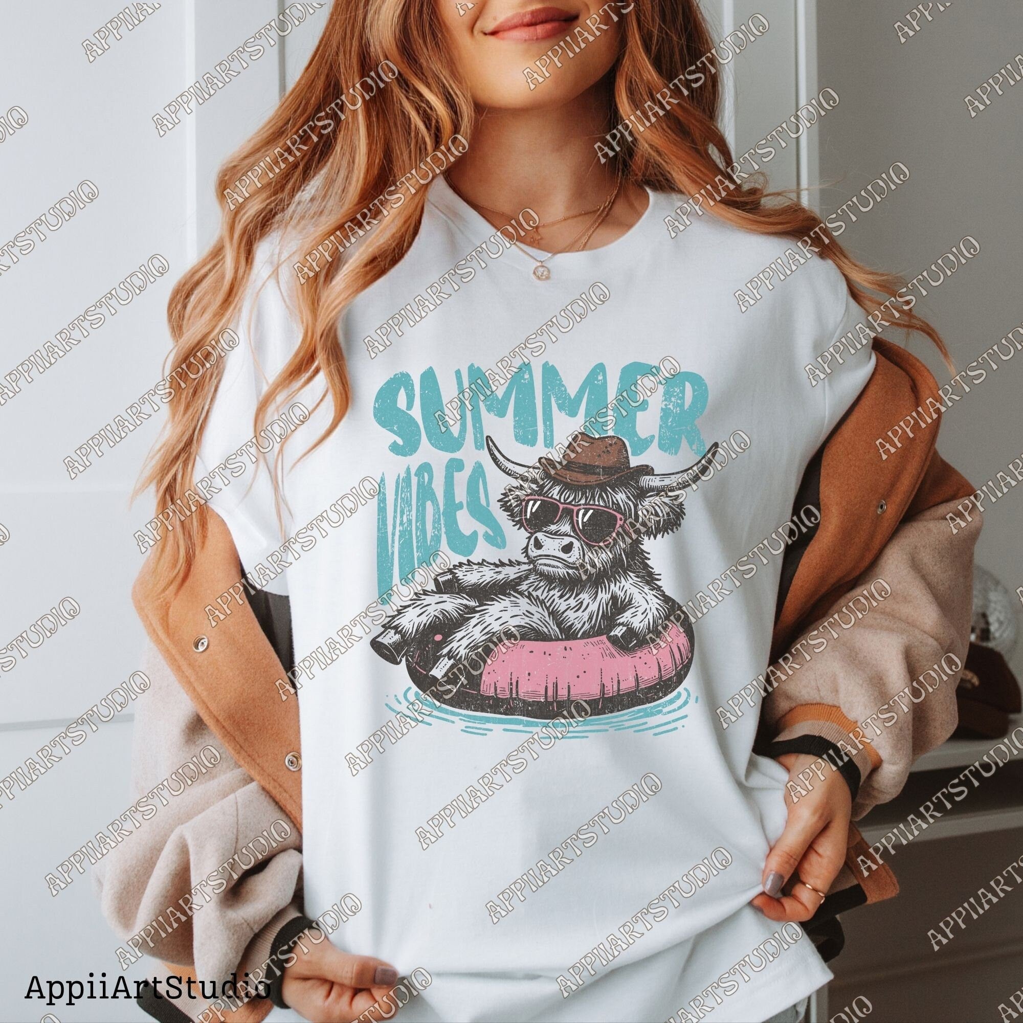 Summer vibes Png, Highland cowboy design Png, Retro summer shirt design, Funny beach shirt print, Summer sublimation design, Beach graphic