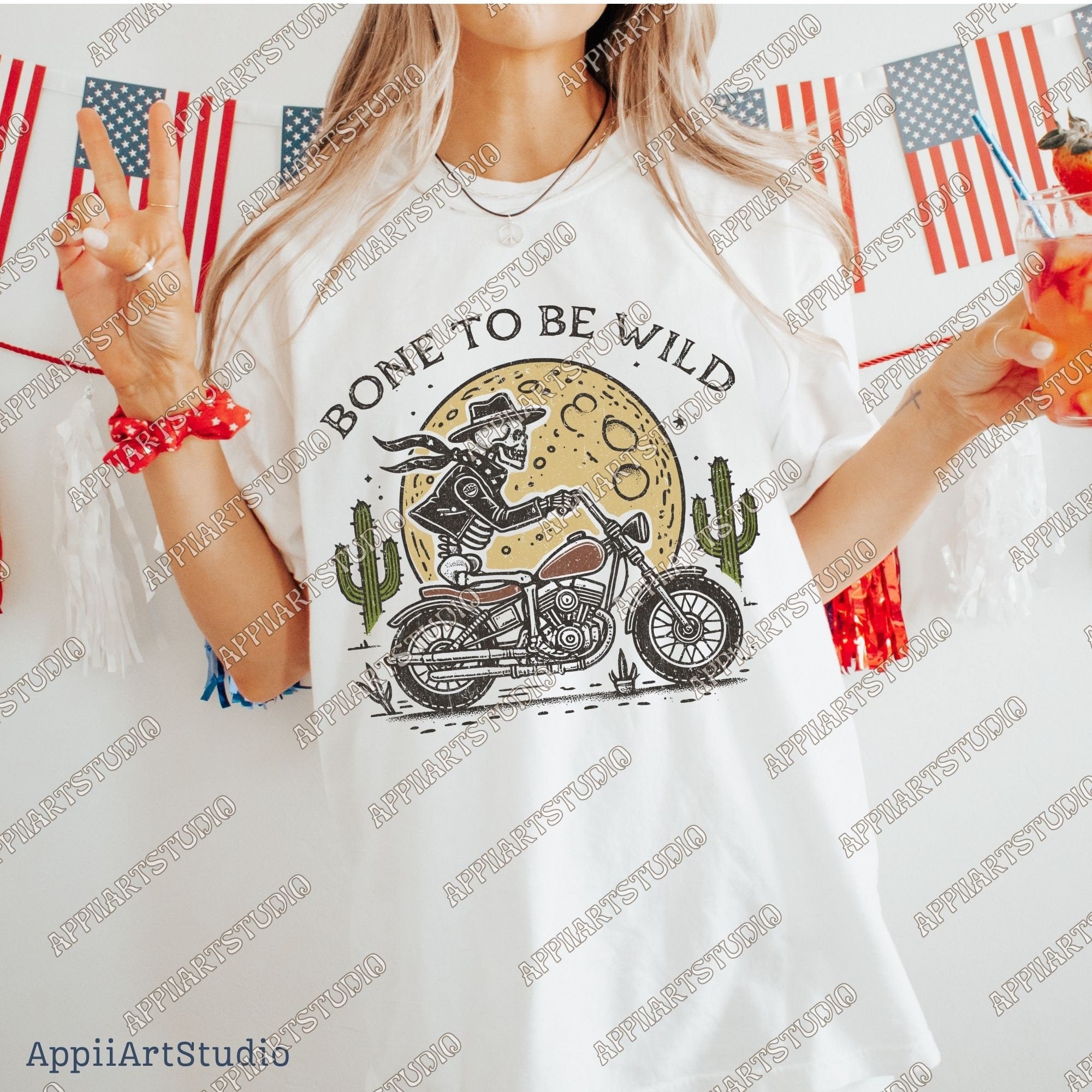 Born to Be Wild Skeleton Halloween Motorcycle Biker Western Cowboy Skull Design PNG Vintage Style PNG Digital Download Sublimation Design